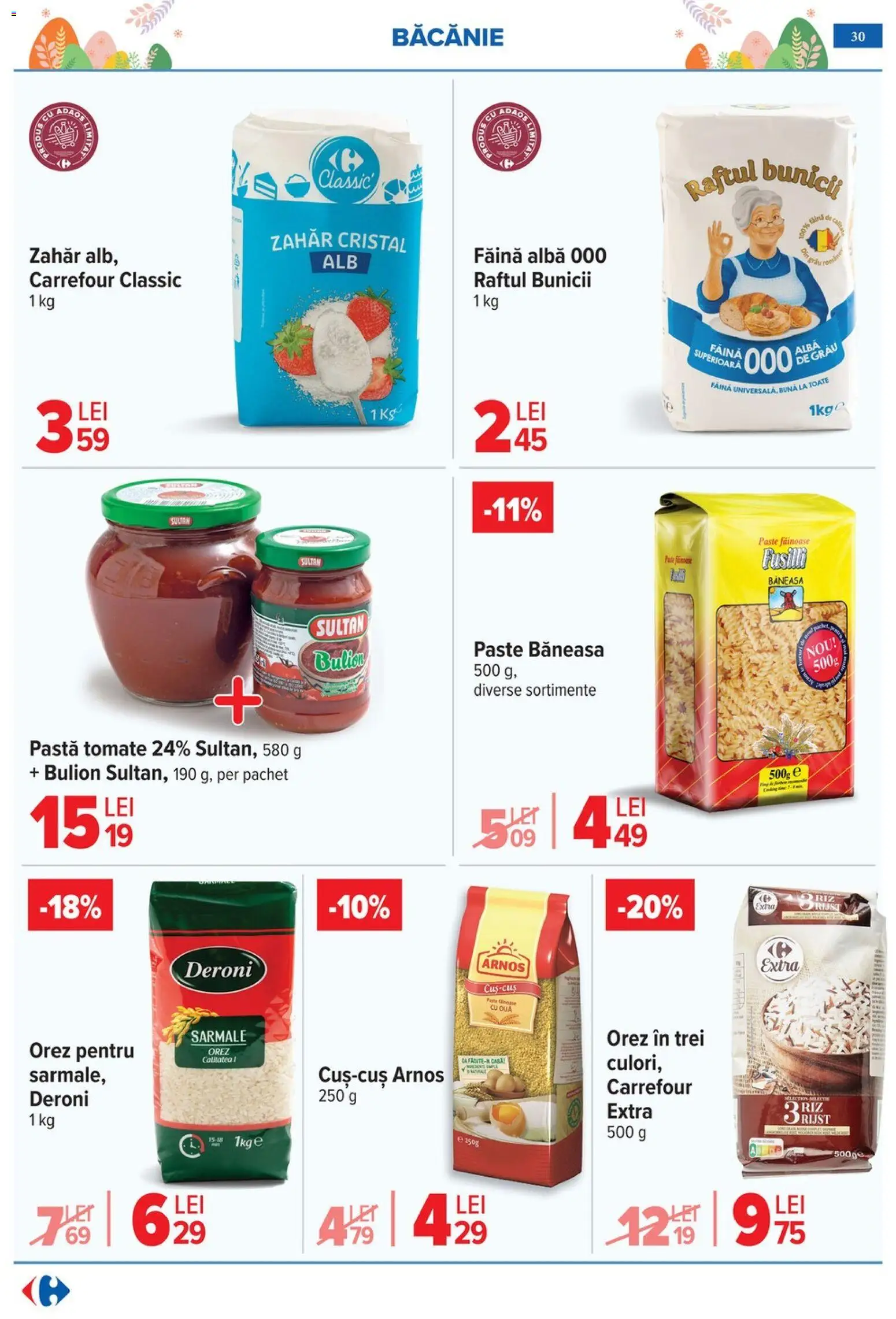 Noul catalog Carrefour – valabil de la 25.03.2026 | Pagină: 34 | Produse: Făină, Orez, Paste, Zahăr