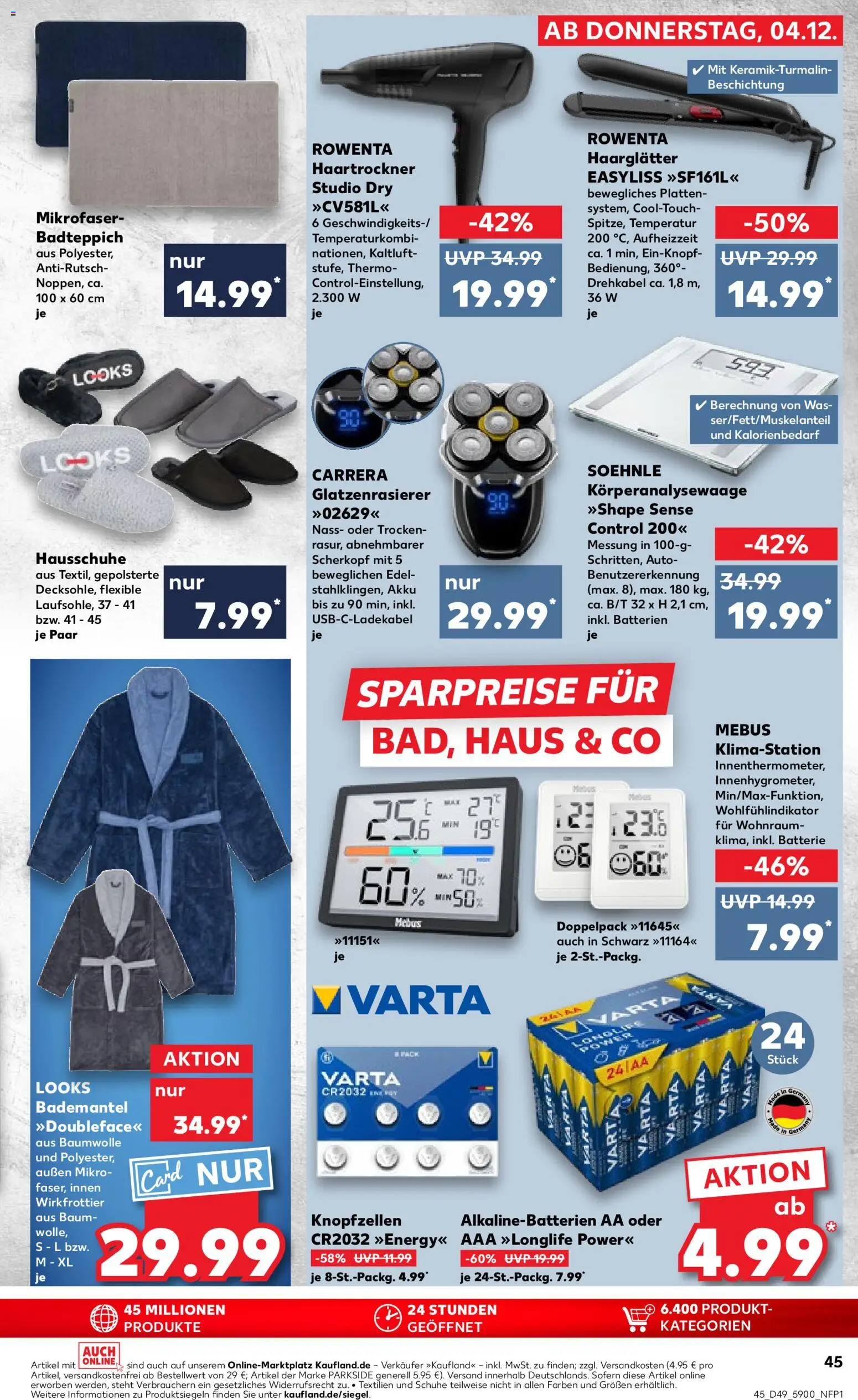 Kaufland prospekt Rostock	 – gültig ab 04.12.2025 | Seite: 45 | Produkte: Haartrockner, Haarglätter, Batterie, Hausschuhe