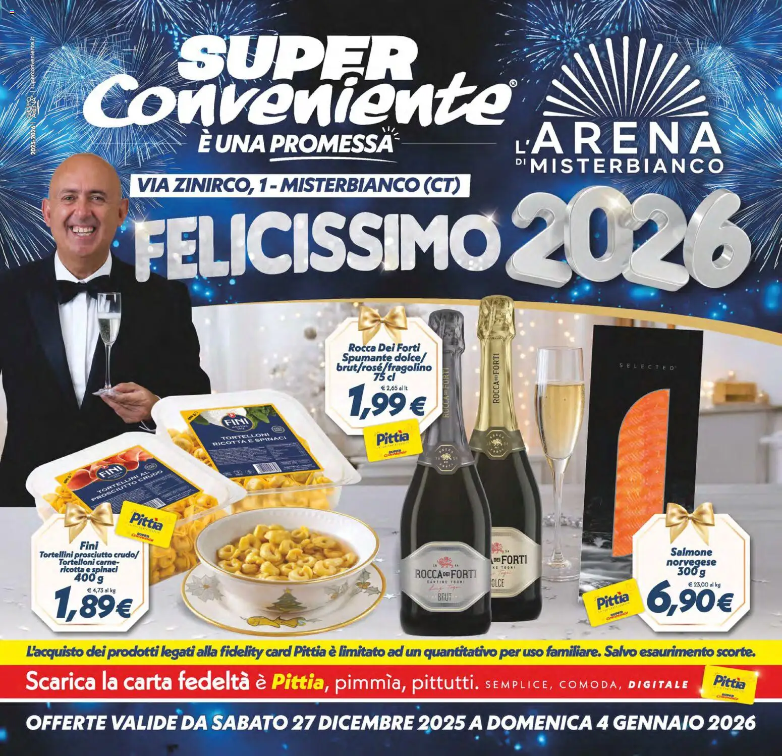 Volantino SuperConveniente del 27.12.2025 | Pagina: 1 | Prodotti: Salmone, Prosciutto, Ricotta, Tortelloni