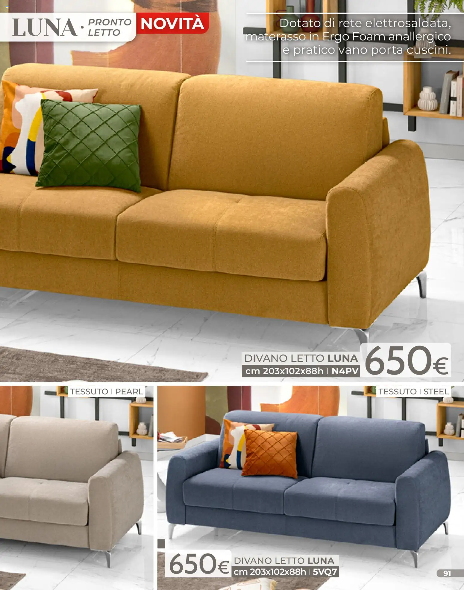 Volantino Mondo Convenienza del 04.01.2026 | Pagina: 91 | Prodotti: Divano letto, Letto, Materasso, Divano