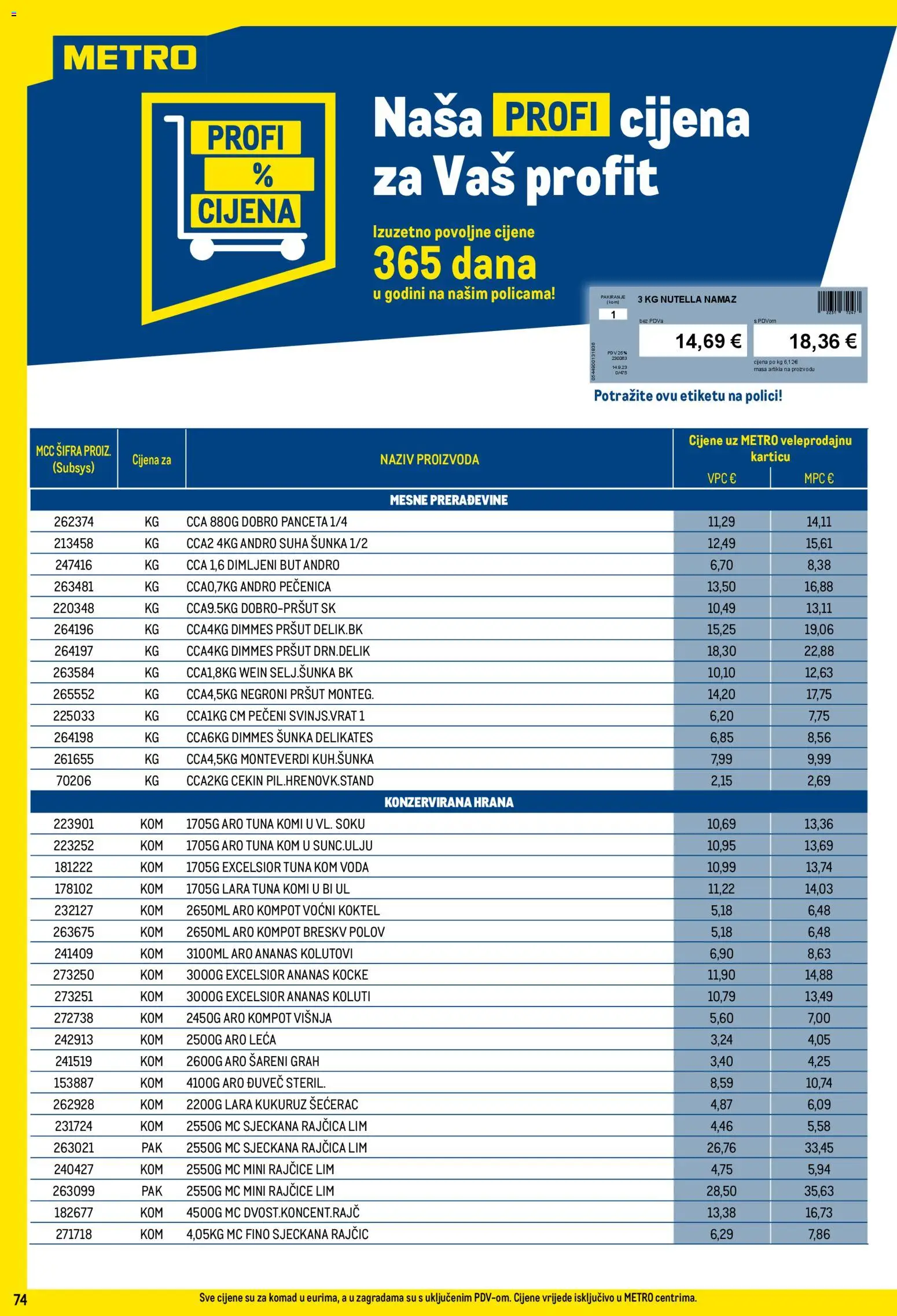 Metro katalog | vrijedi od 01.12.2025 | Stranica: 74 | Proizvodi: Pršut, Ananas, Rajčica, Tuna