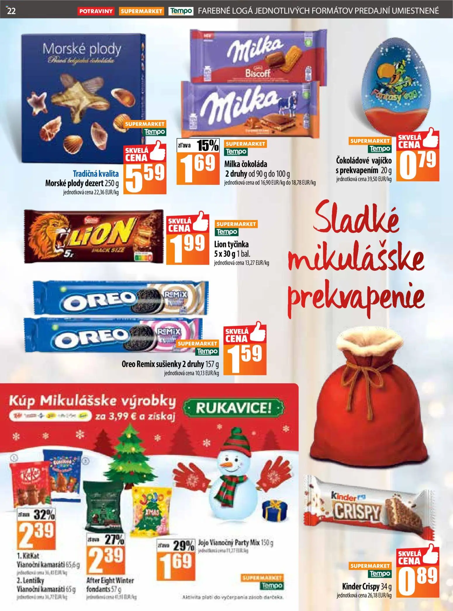 Nové COOP Jednota akcie – leták je platný od 20.11.2025 | Strana: 22 | Produkty: Čokoláda, Milka, Rukavice, Morské plody