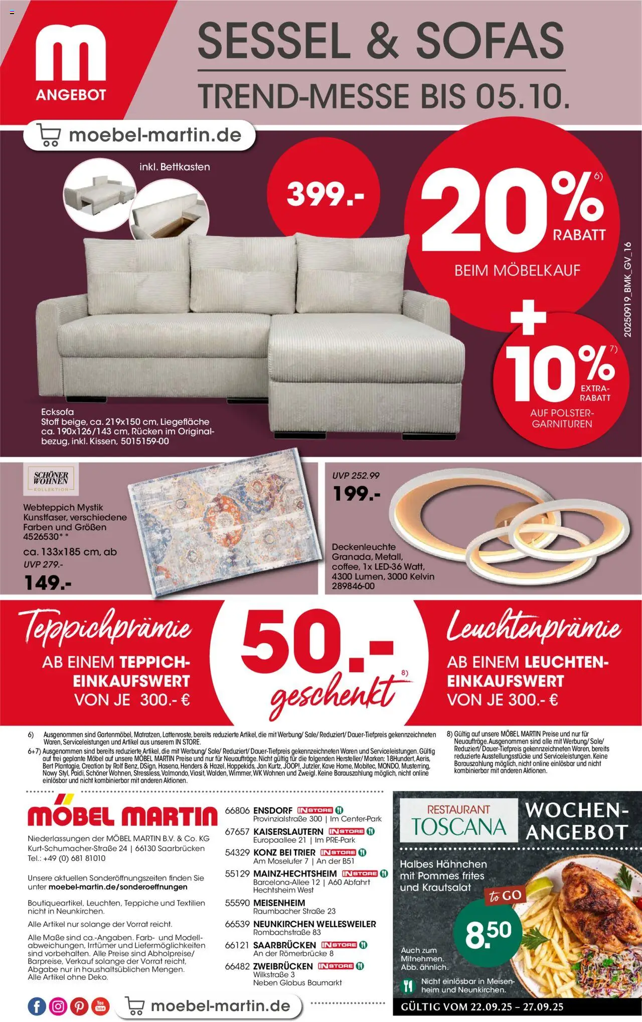 Möbel Martin Prospekt  Küchenmesse 	 – gültig ab 19.09.2025 | Seite: 16 | Produkte: Ecksofa, Sessel, Teppich, Pommes frites