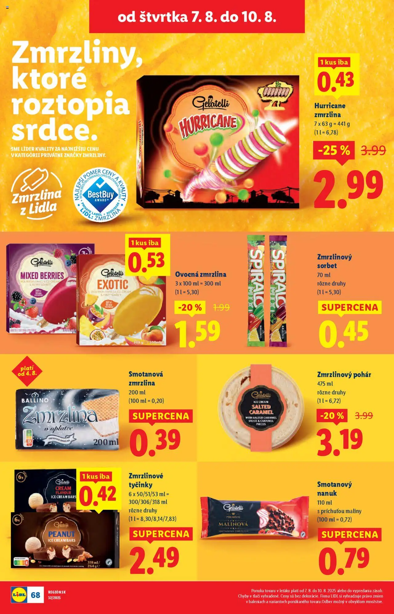 Lidl leták │ platný od 04.08.2025 | Strana: 74 | Produkty: Nanuk, Zmrzlina, Sorbet, Maliny