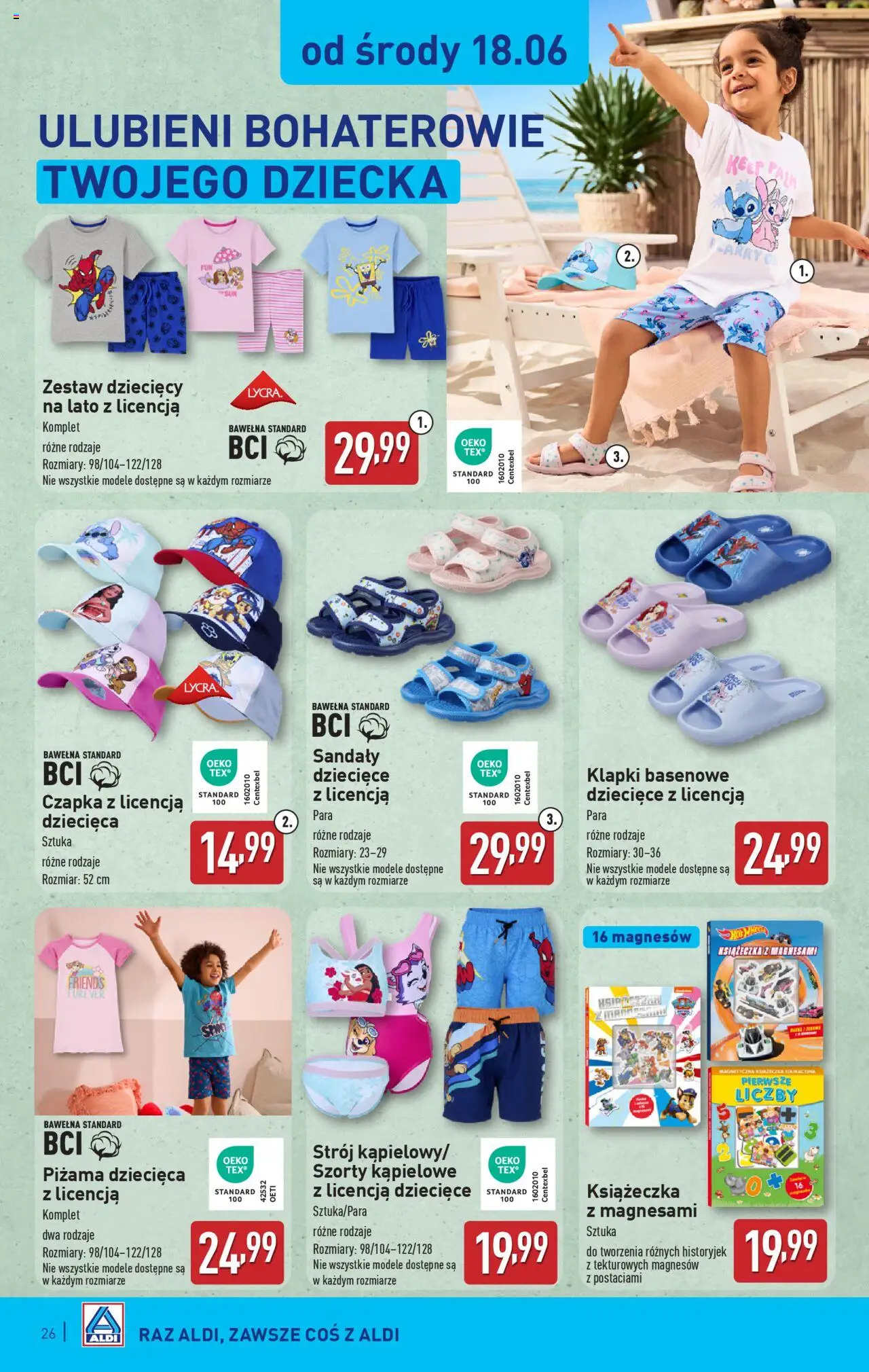 Aldi Gazetka od 16.06.2025 | Strona: 26 | Produkty: Piżama, Sandały, Klapki, Czapka