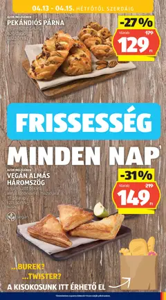 VEGÁN ALMÁS HÁROMSZÖG, frissen sütött pékáru, almás töltelékkel és mazsolával - amely érvényes a következő dátumtól: 09.04.2026 | Oldal: 39