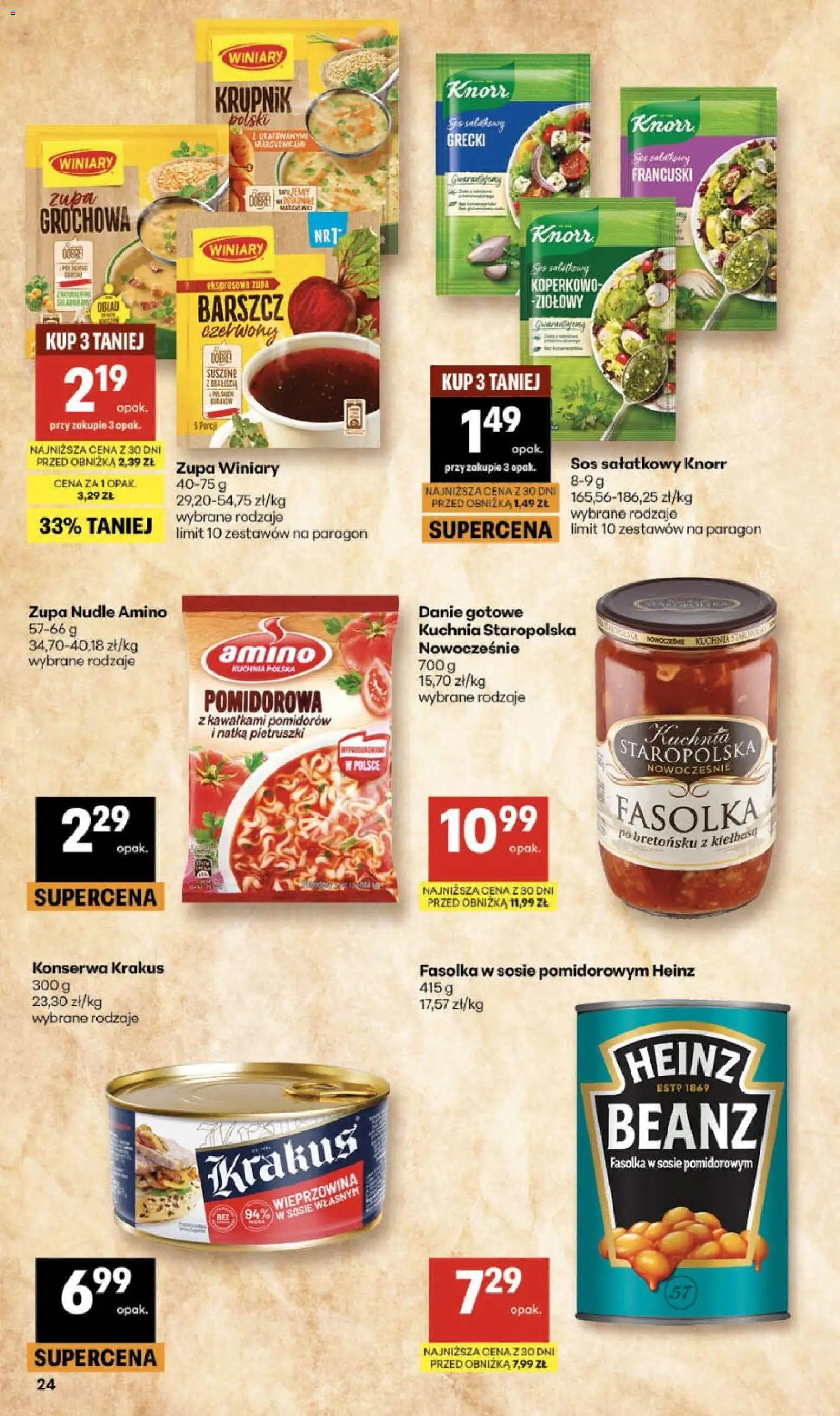 Delikatesy Centrum gazetka od 16.04.2026 | Strona: 24 | Produkty: Kiełbasa, Zupa, Fasolka w sosie pomidorowym, Sos