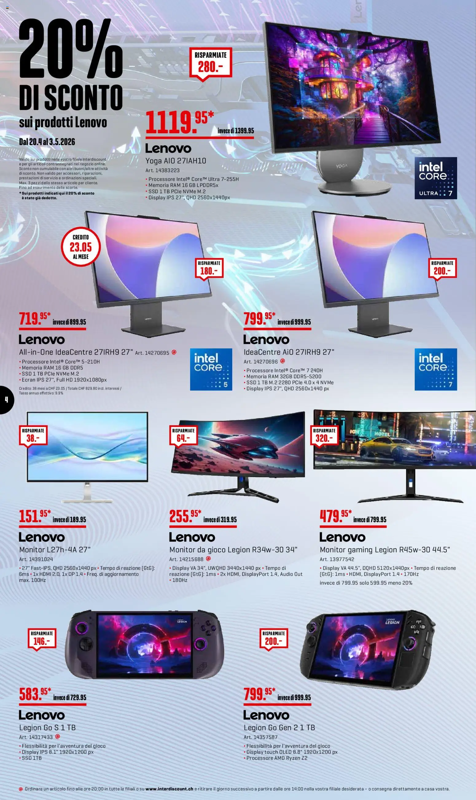 Interdiscount aktionen 20% di sconto  IT – gültig ab 27.04.2026 | Seite: 4 | Produkte: Audio, Monitor, Lenovo