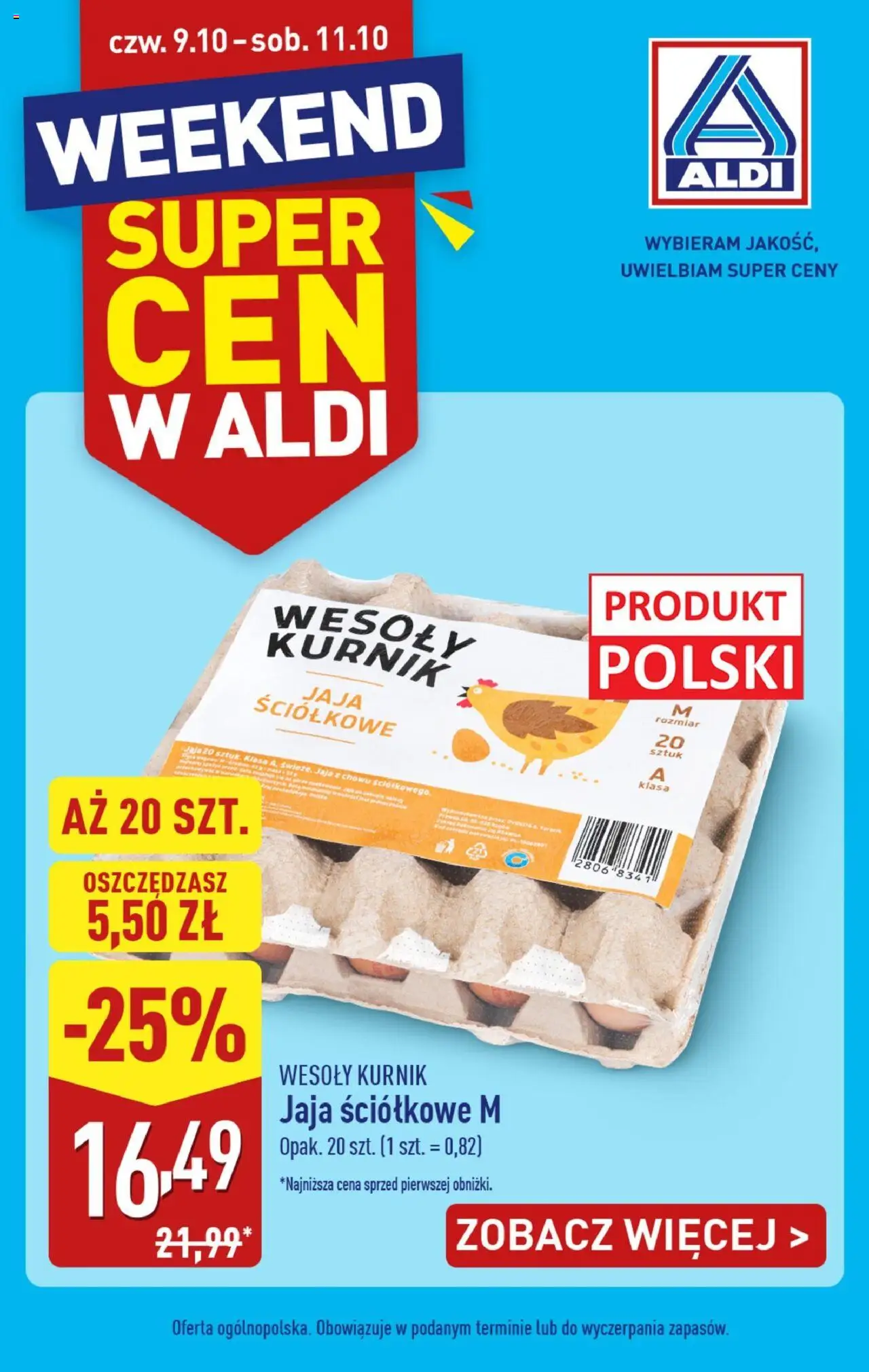 Aldi Gazetka - Promocje weekend od 09.10.2025 | Strona: 1 | Produkty: Jaja