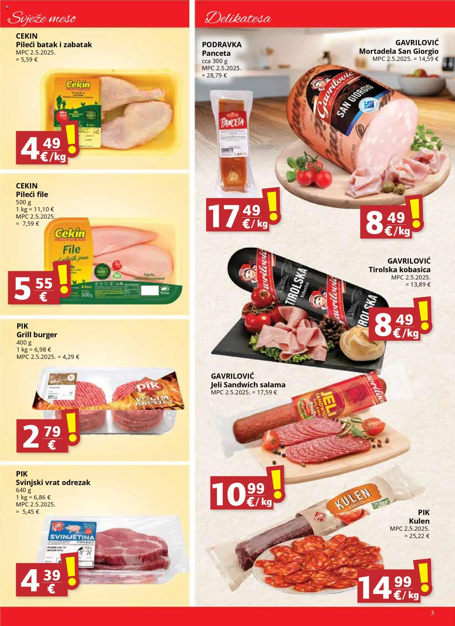 Ultra Gros katalog | vrijedi od 02.01.2026 | Stranica: 3 | Proizvodi: Pileći file, Meso, Podravka, Panceta