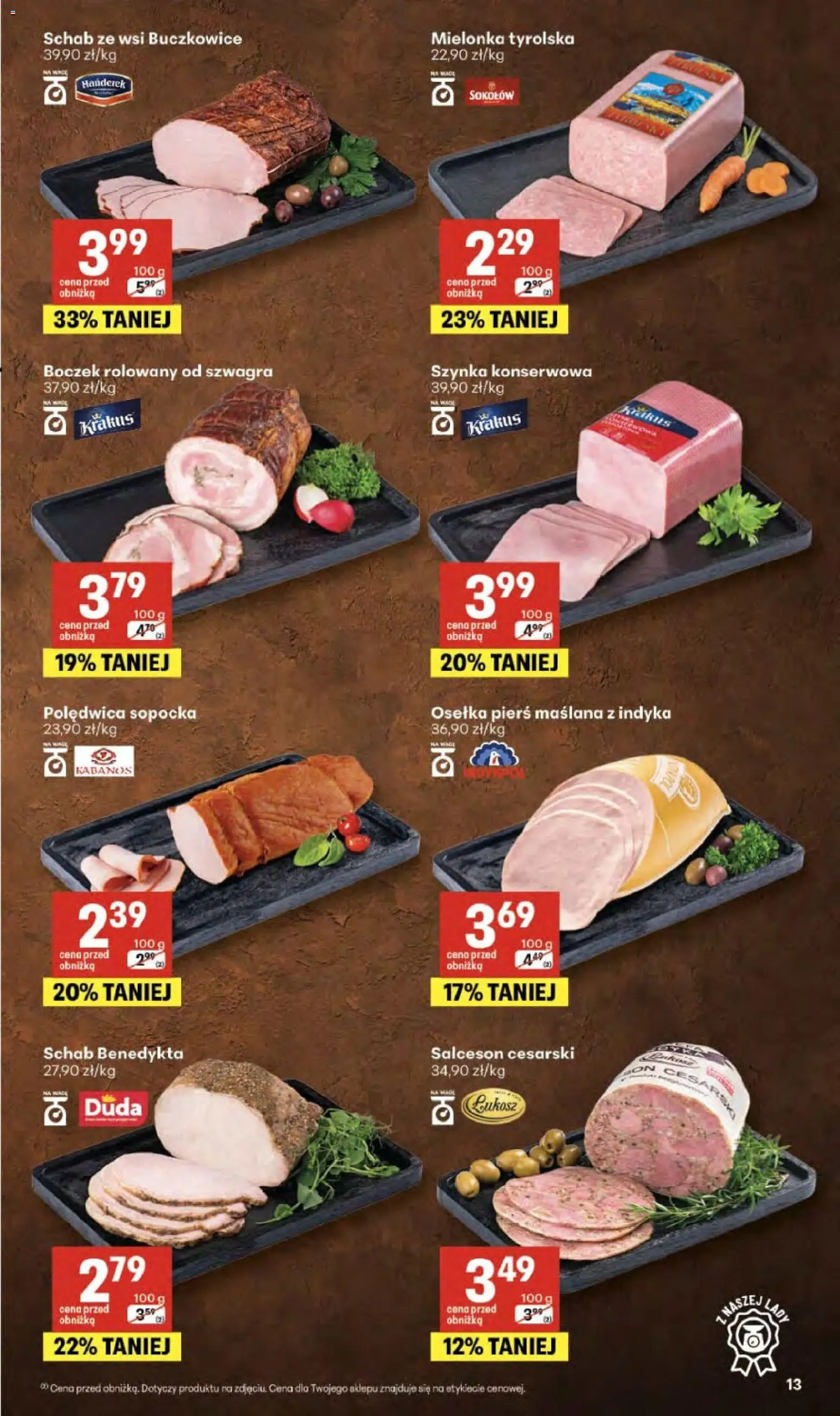 Delikatesy Centrum gazetka - Sklepy Własne od 09.04.2026 | Strona: 13 | Produkty: Osełka, Schab, Mielonka tyrolska, Szynka