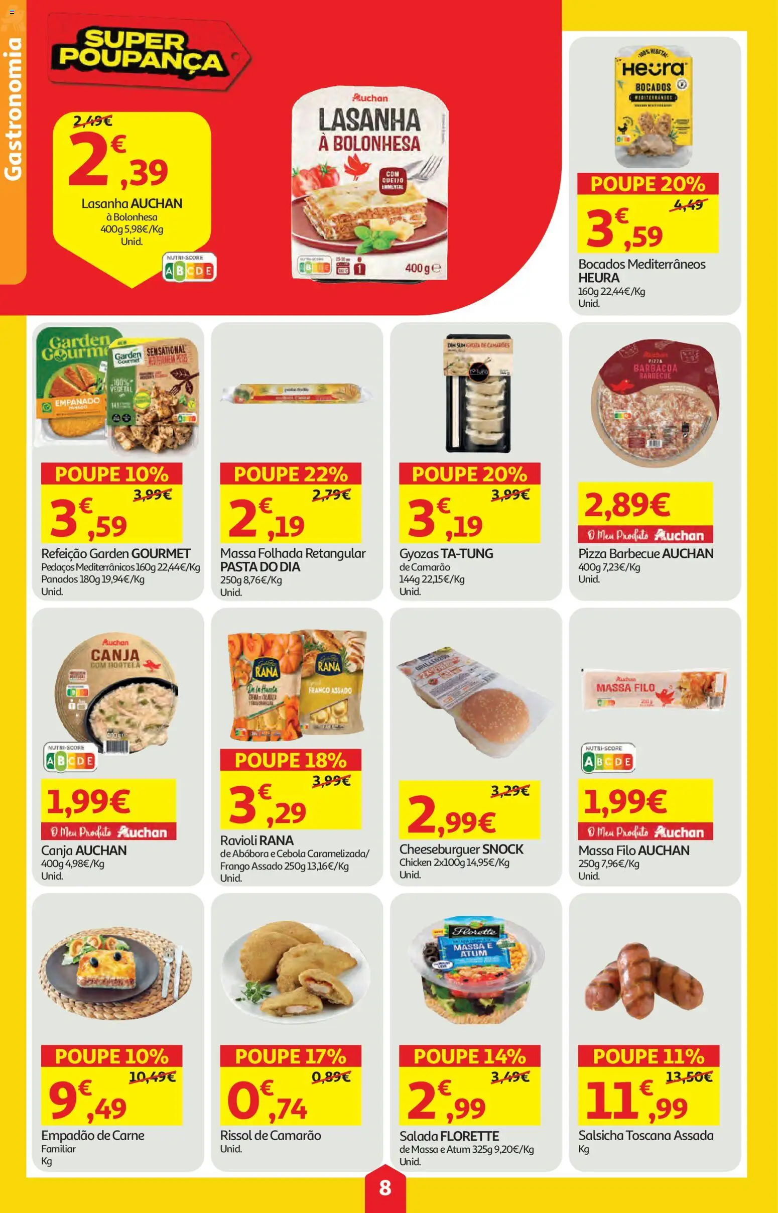 Auchan folheto │ válido de 09.04.2026 | Página: 8 | Produtos: Lasanha, Cebola, Carne, Salada