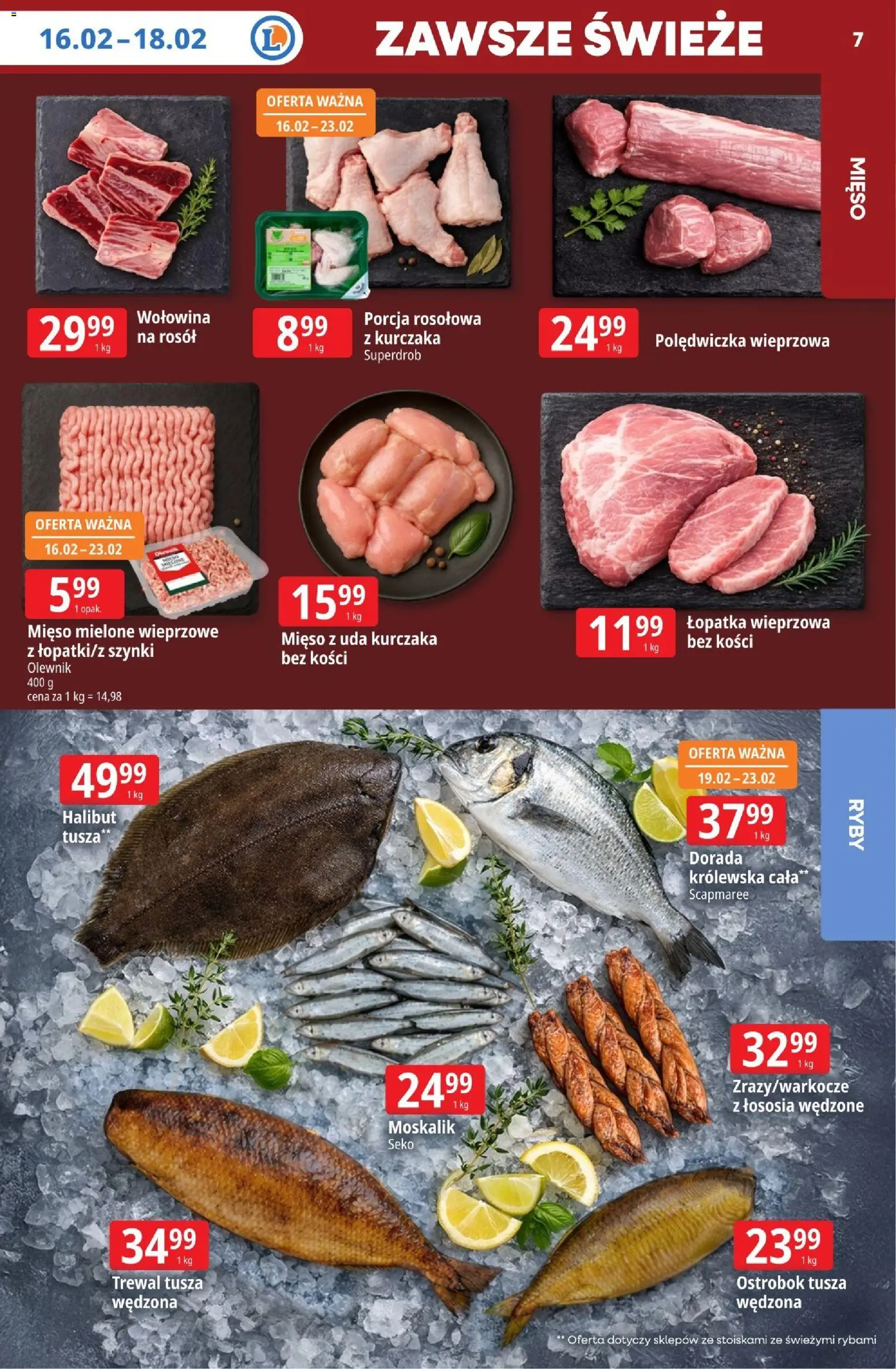 E.Leclerc Gazetka od 16.02.2026 | Strona: 7 | Produkty: Mięso mielone, Trewal, Łopatka wieprzowa, Wołowina