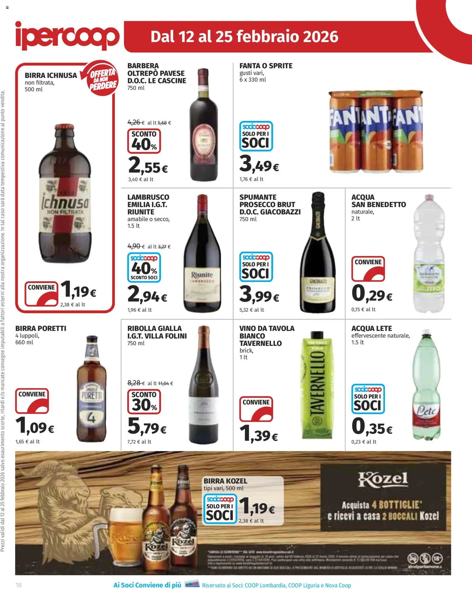 Volantino Ipercoop del 12.02.2026 | Pagina: 18 | Prodotti: Acqua Lete, Acqua, Vino, Fanta