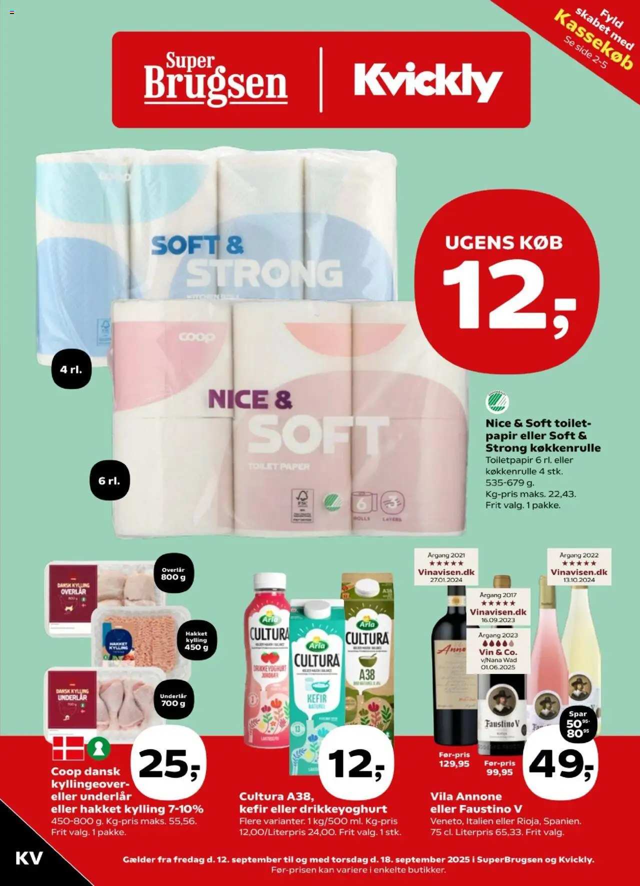 Kvickly tilbudsavis – gyldig fra 12.09.2025 | Side: 1 | Produkter: Vin, Jordbær, Toilet, Drikkeyoghurt