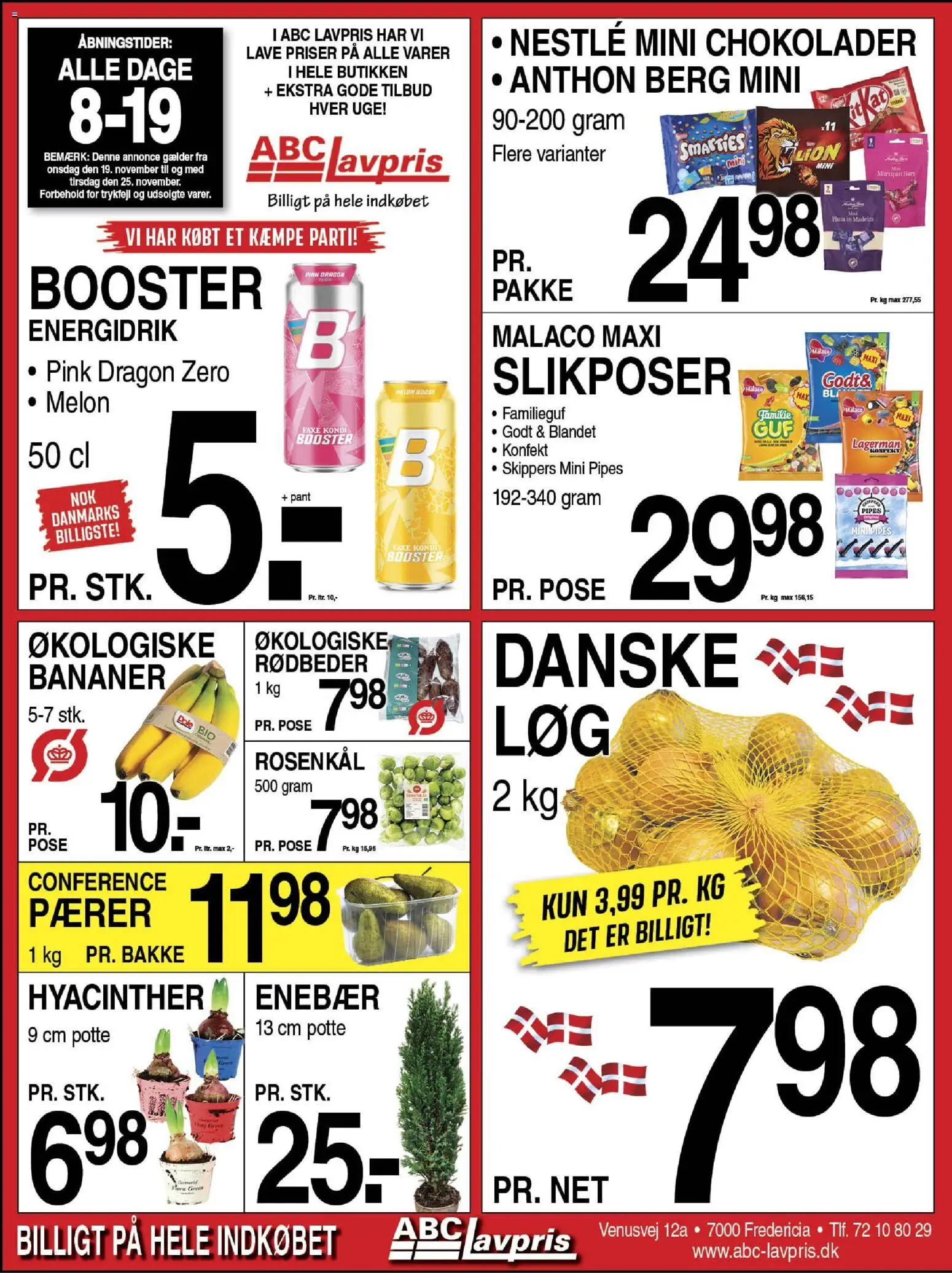 Abc Lavpris tilbudsavis – gyldig fra 19.11.2025 | Side: 1 | Produkter: Bananer, Rødbeder, Rosenkål, Pærer