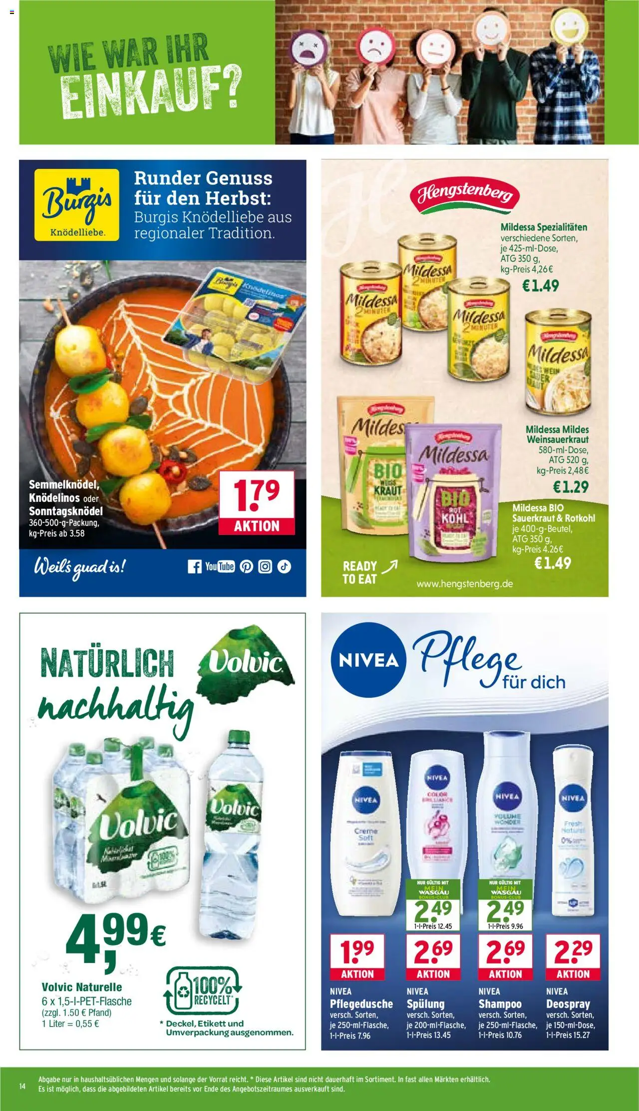 Wasgau Prospekt 	 – gültig ab 06.10.2025 | Seite: 14 | Produkte: Shampoo, Creme, Deospray, Volvic