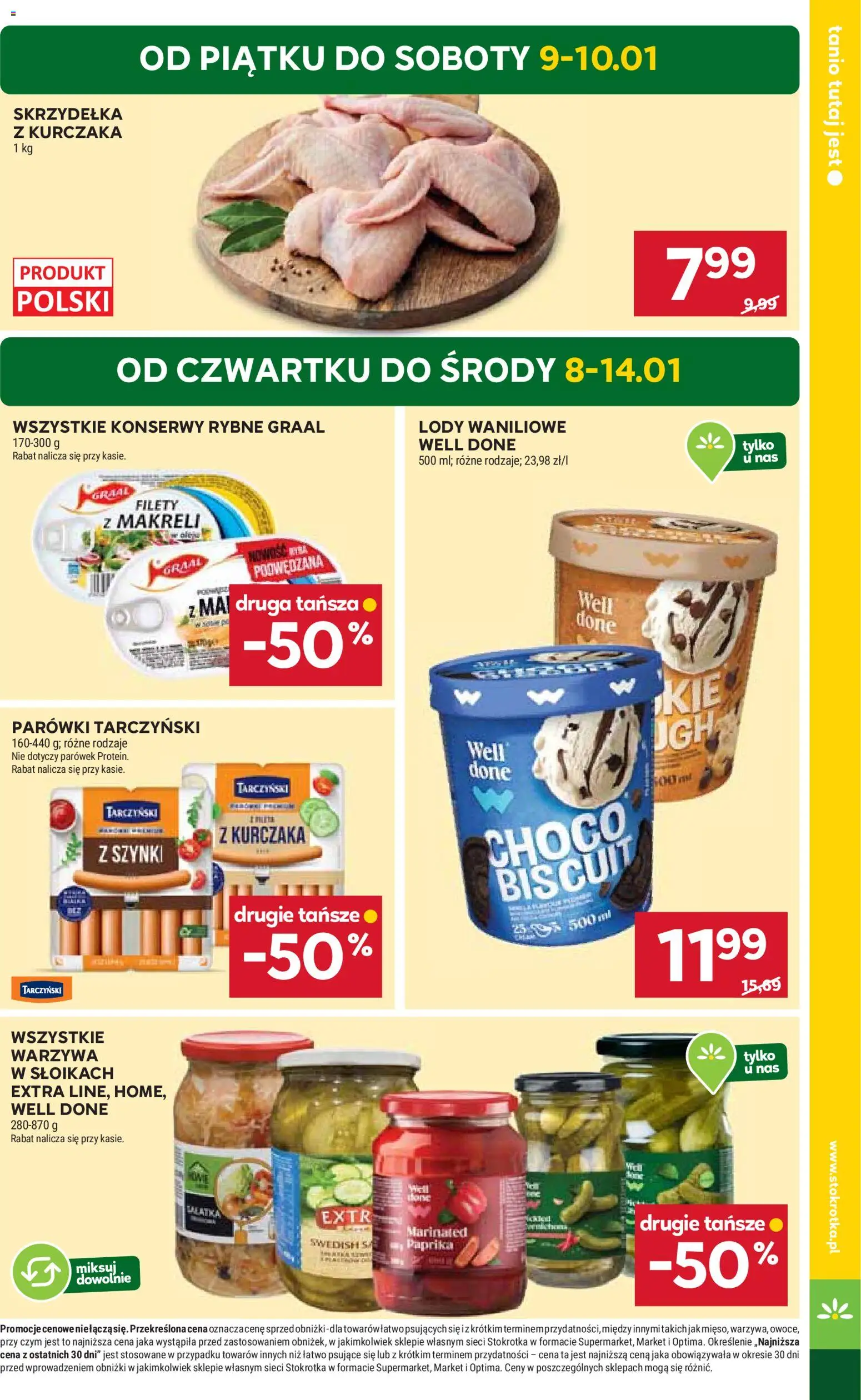 Stokrotka Gazetka od 08.01.2026 | Strona: 3 | Produkty: Skrzydełka z kurczaka, Parówki tarczyński, Lody, Warzywa
