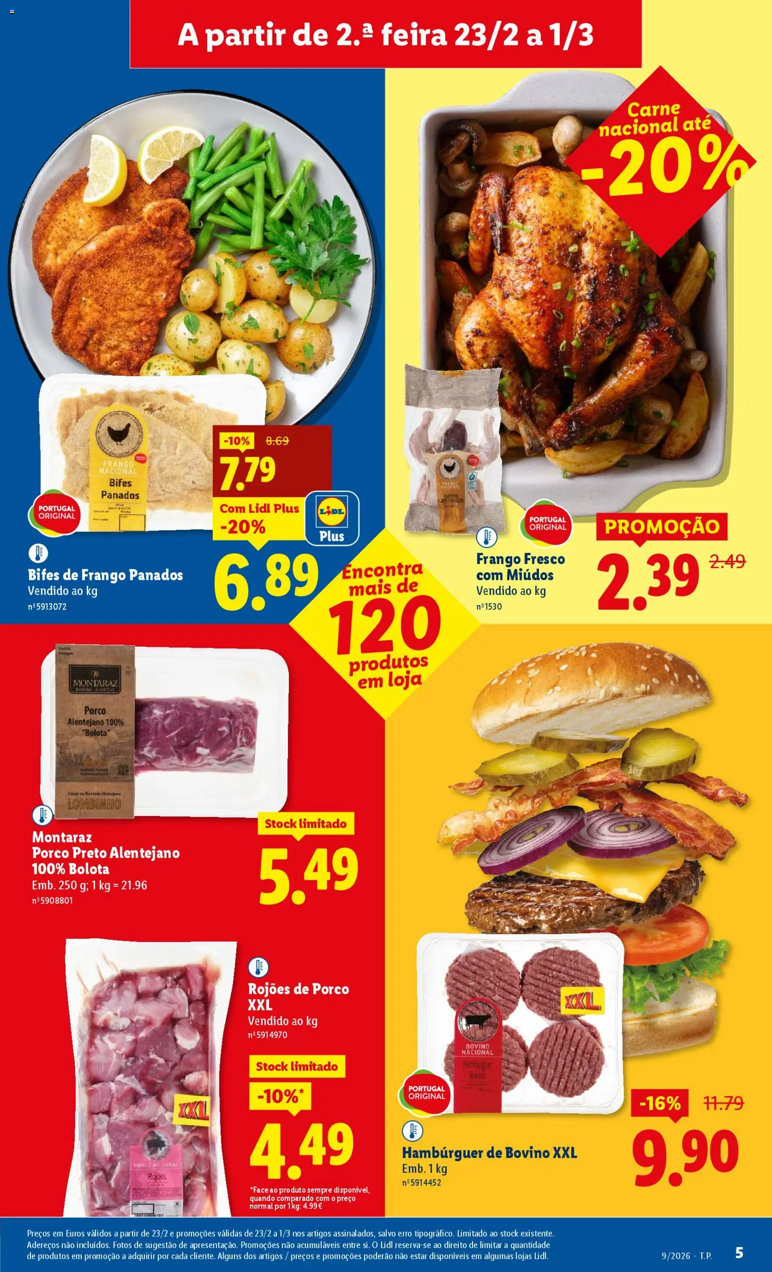Lidl folheto │ válido de 23.02.2026 | Página: 5 | Produtos: Frango, Hambúrguer, Carne