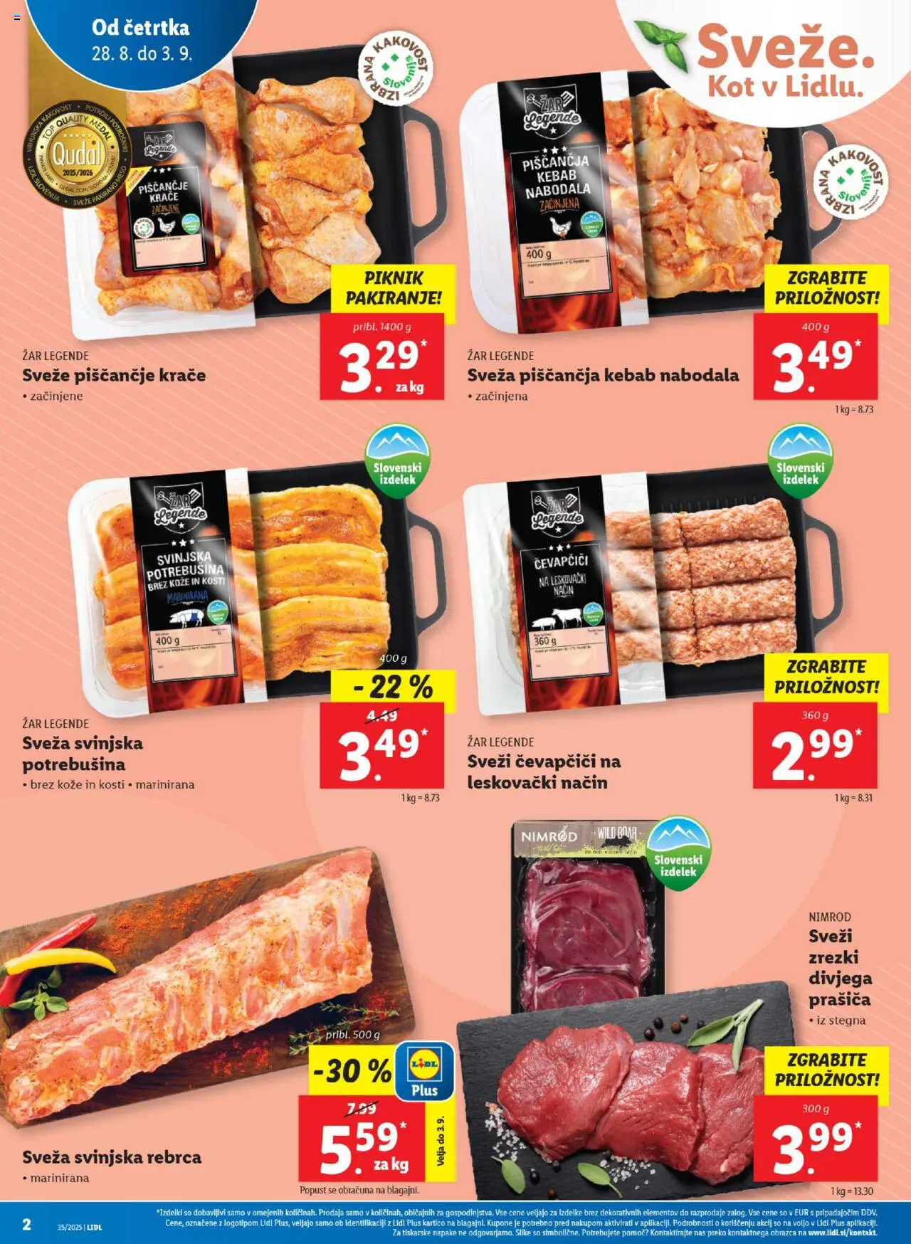 Lidl katalog │ velja od 28.08.2025 | Stran: 2 | Izdelki: Rebrca, Čevapčiči, Zar, Nabodala