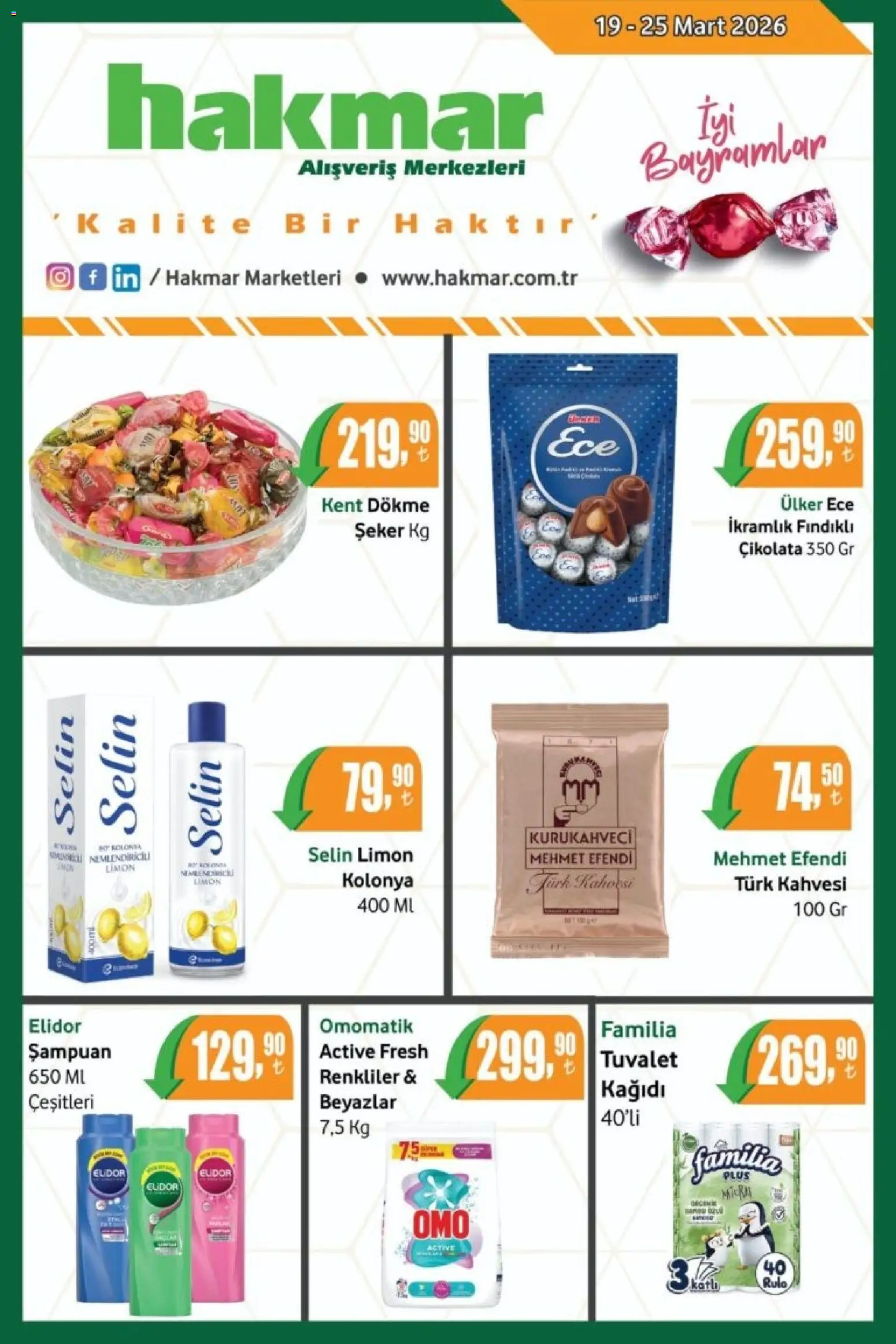 Hakmar İndirim - 19.03.2026 tarihinden itibaren geçerlidir | Sayfa: 1 | Ürünler: Şampuan, Çikolata, Şeker, Limon