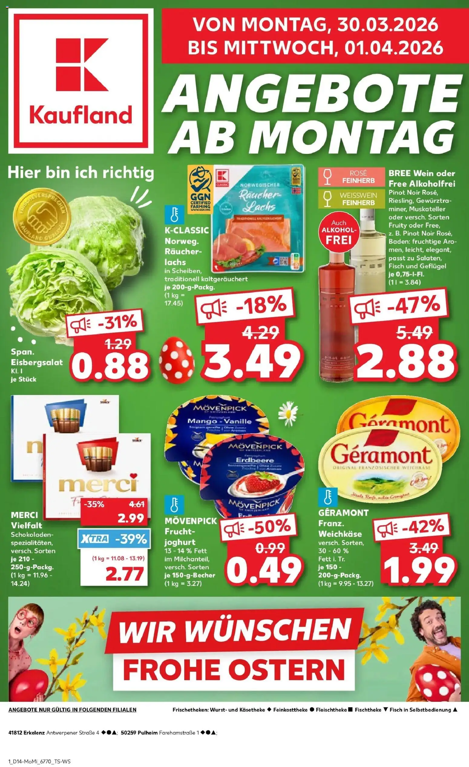 Kaufland Prospekt Erkelenz	 – gültig ab 30.03.2026 | Seite: 1 | Produkte: Geramont, Joghurt, Weißwein, Lachs