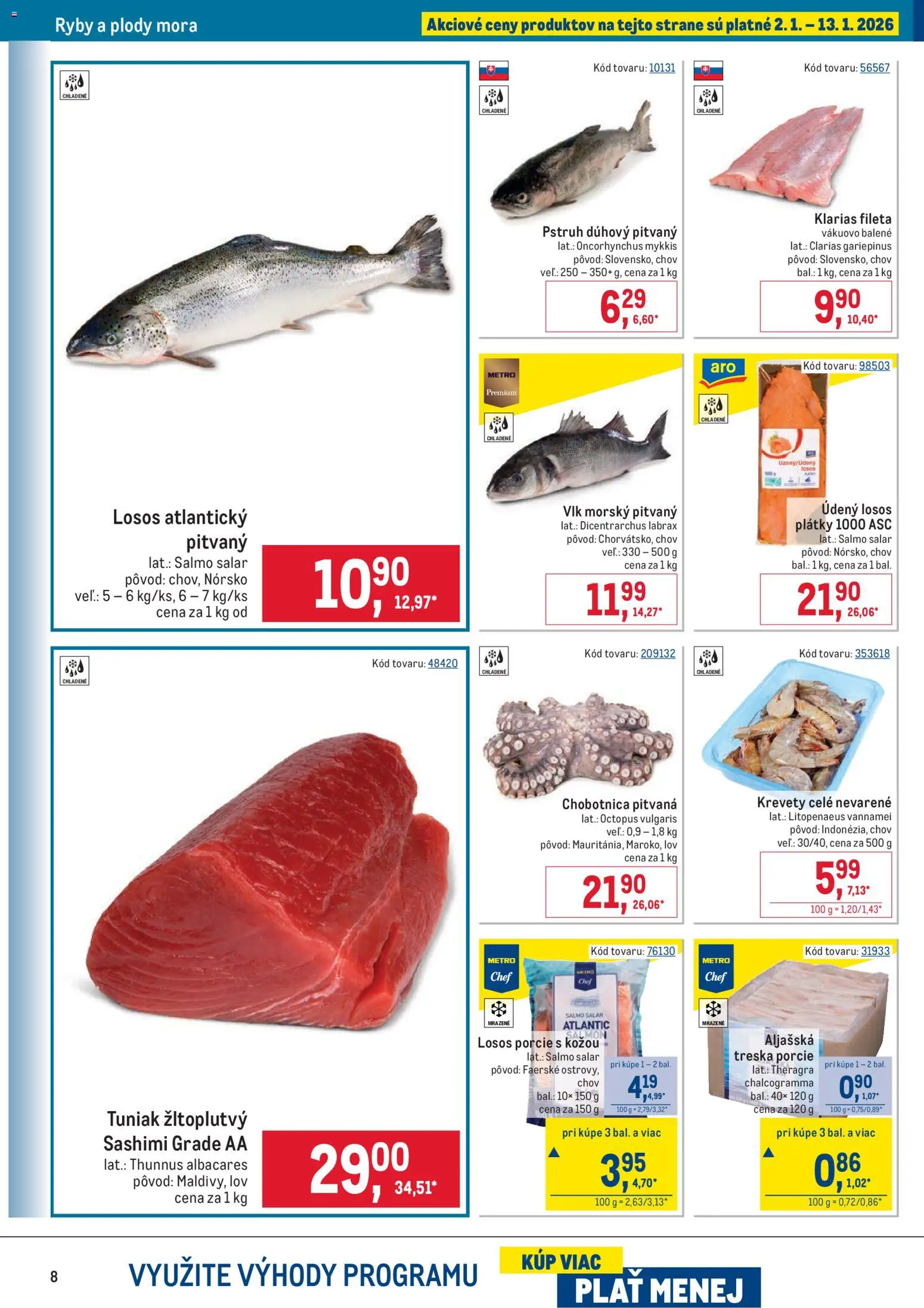 Nové Metro akcie – leták je platný od 02.01.2026 | Strana: 8 | Produkty: Krevety, Ryby, Pstruh, Losos