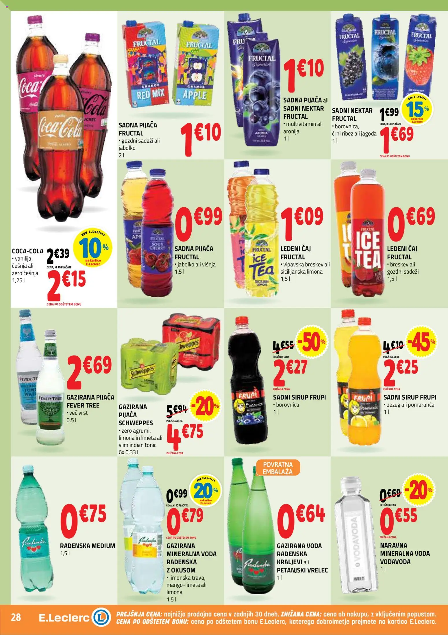 Novi E.leclerc katalog ponudbe – veljaven od 29.04.2026 | Stran: 28 | Izdelki: Ribez, Voda, Limona, Breskev