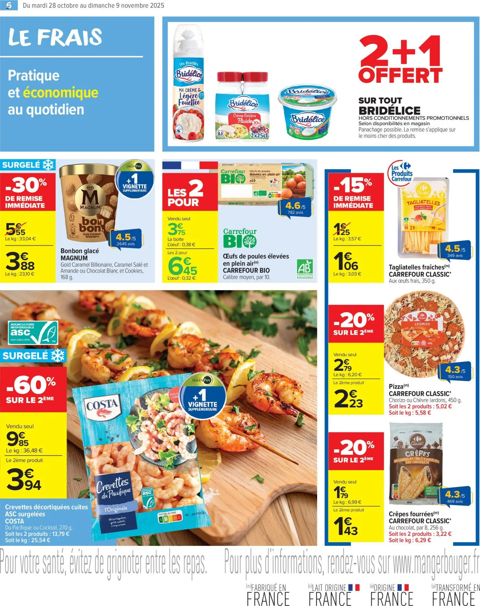 {H1} | Page: 8 | Produits: Crevettes, Œufs, Chocolat, Crème