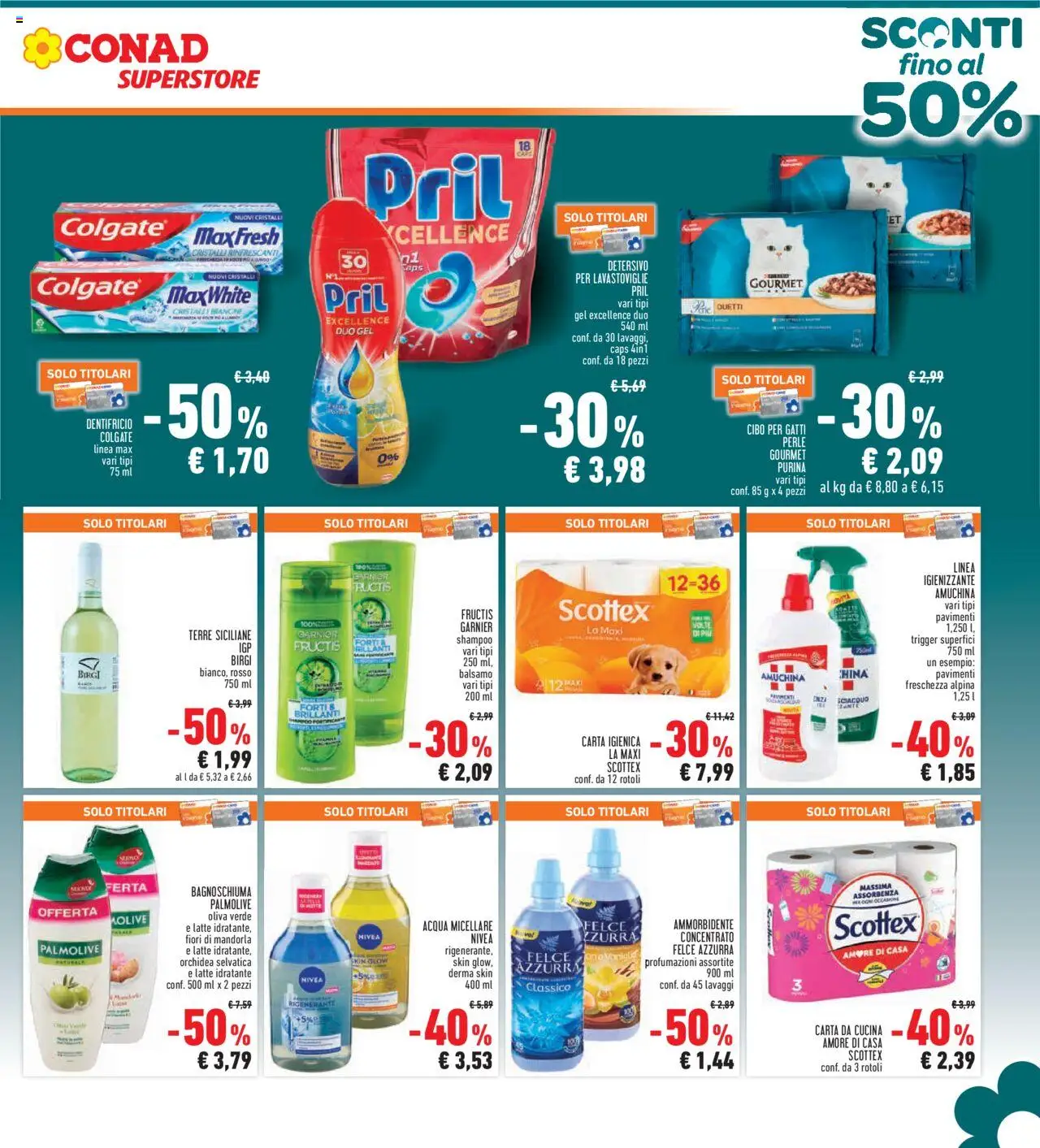 Volantino Conad del 23.10.2025 | Pagina: 5 | Prodotti: Shampoo, Bagnoschiuma, Detersivo per lavastoviglie, Latte
