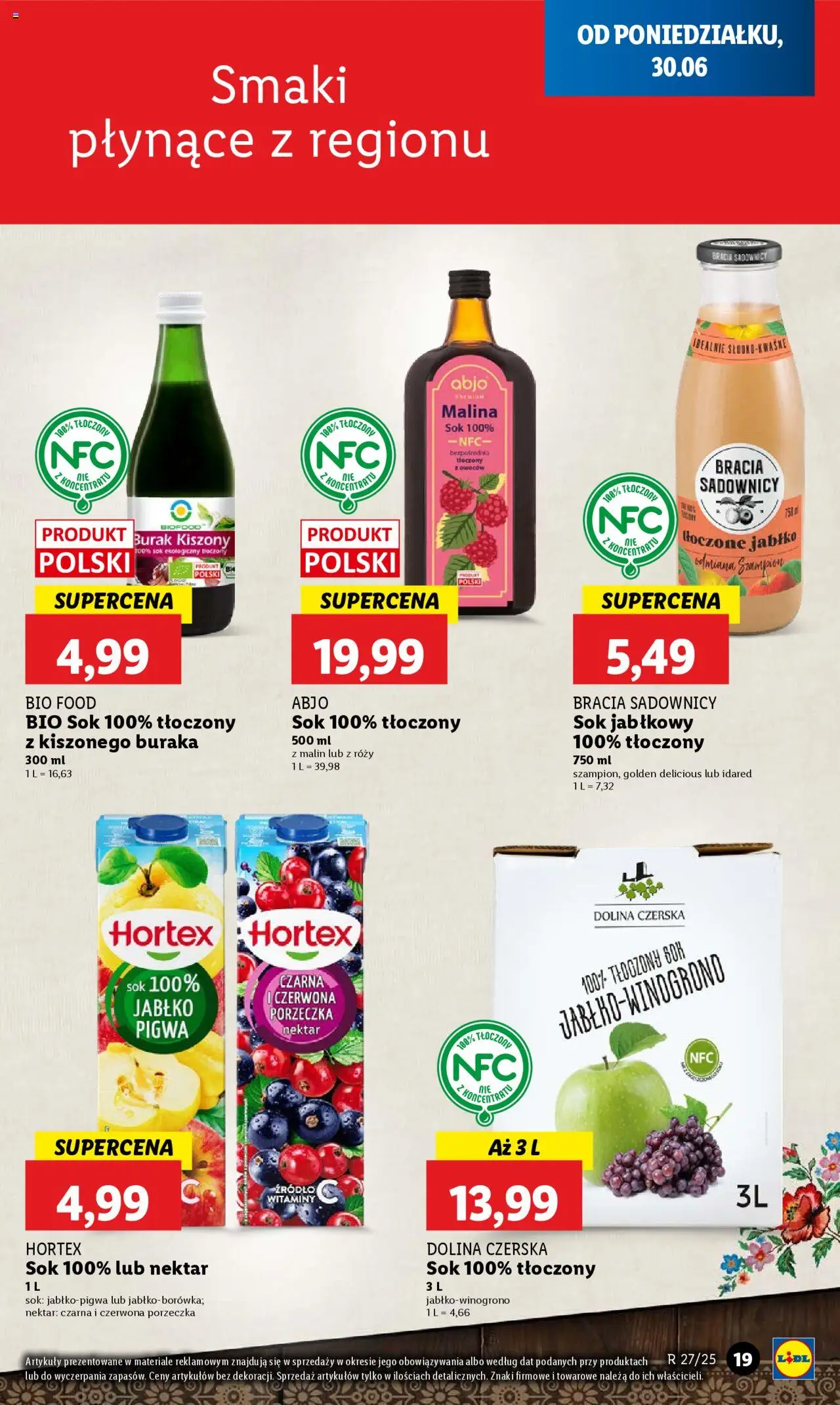 Lidl Gazetka od 30.06.2025 | Strona: 23 | Produkty: Burak, Sok jabłkowy, Porzeczka, Sok