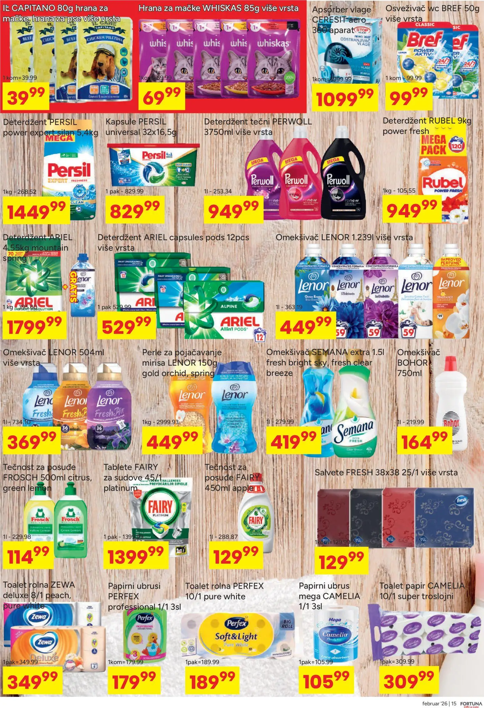Fortuna Market katalog - važi od 10.02.2026 | Strana: 15 | Proizvode: Bref, Kapsule, Hrana za pse, Wc