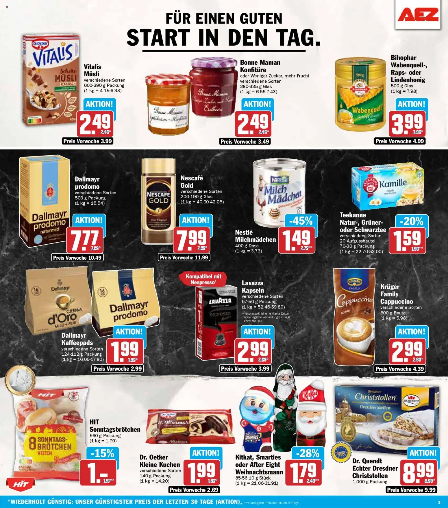 AEZ Prospekt 	 – gültig ab 24.11.2025 | Seite: 3 | Produkte: Milch, Smarties, Dallmayr, Bonne maman