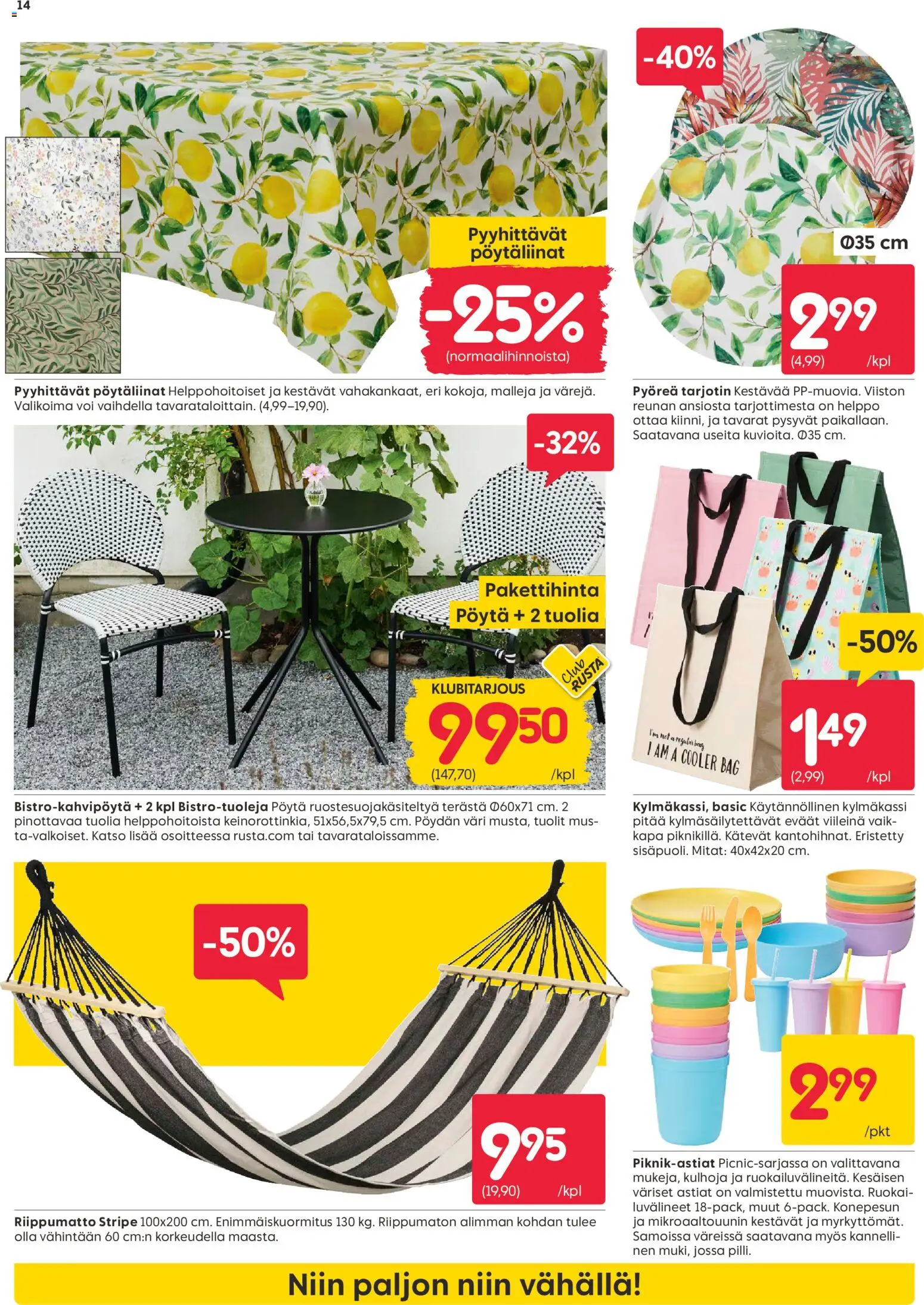 Rusta tarjoukset – voimassa 07.04.2026 alkaen | Sivu: 14 | Tuotteet: Riippumatto, Pöytä, Voi, Tarjotin