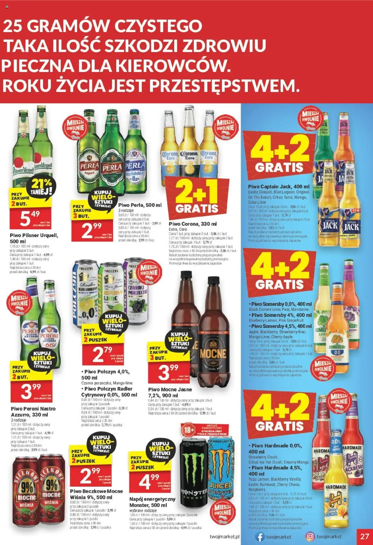 Twój Market Gazetka od 11.06.2025 | Strona: 27 | Produkty: Mango, Piwo Somersby, Napoje, Róż