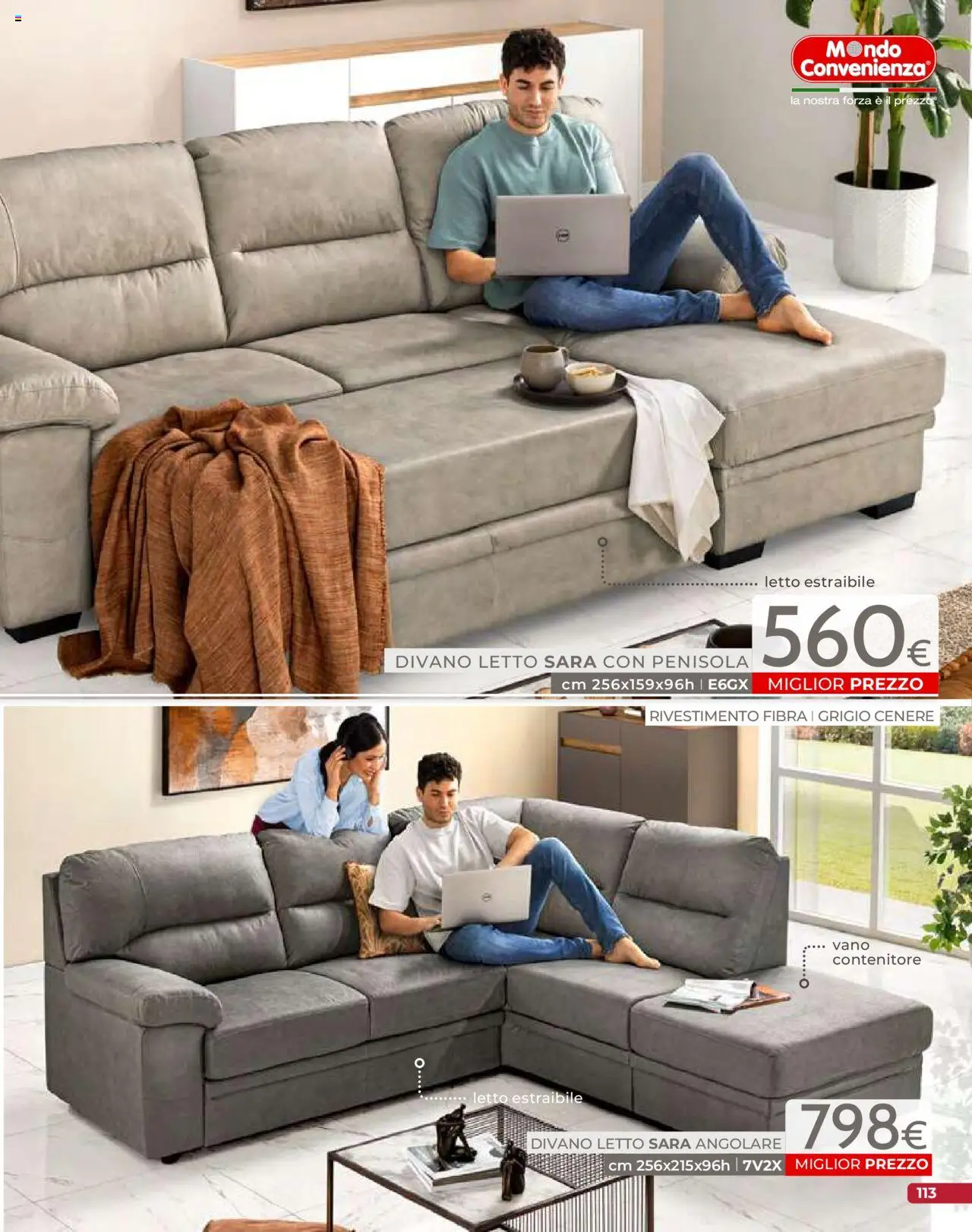 Volantino Mondo Convenienza del 09.09.2025 | Pagina: 115 | Prodotti: Divano letto, Contenitore, Letto, Divano