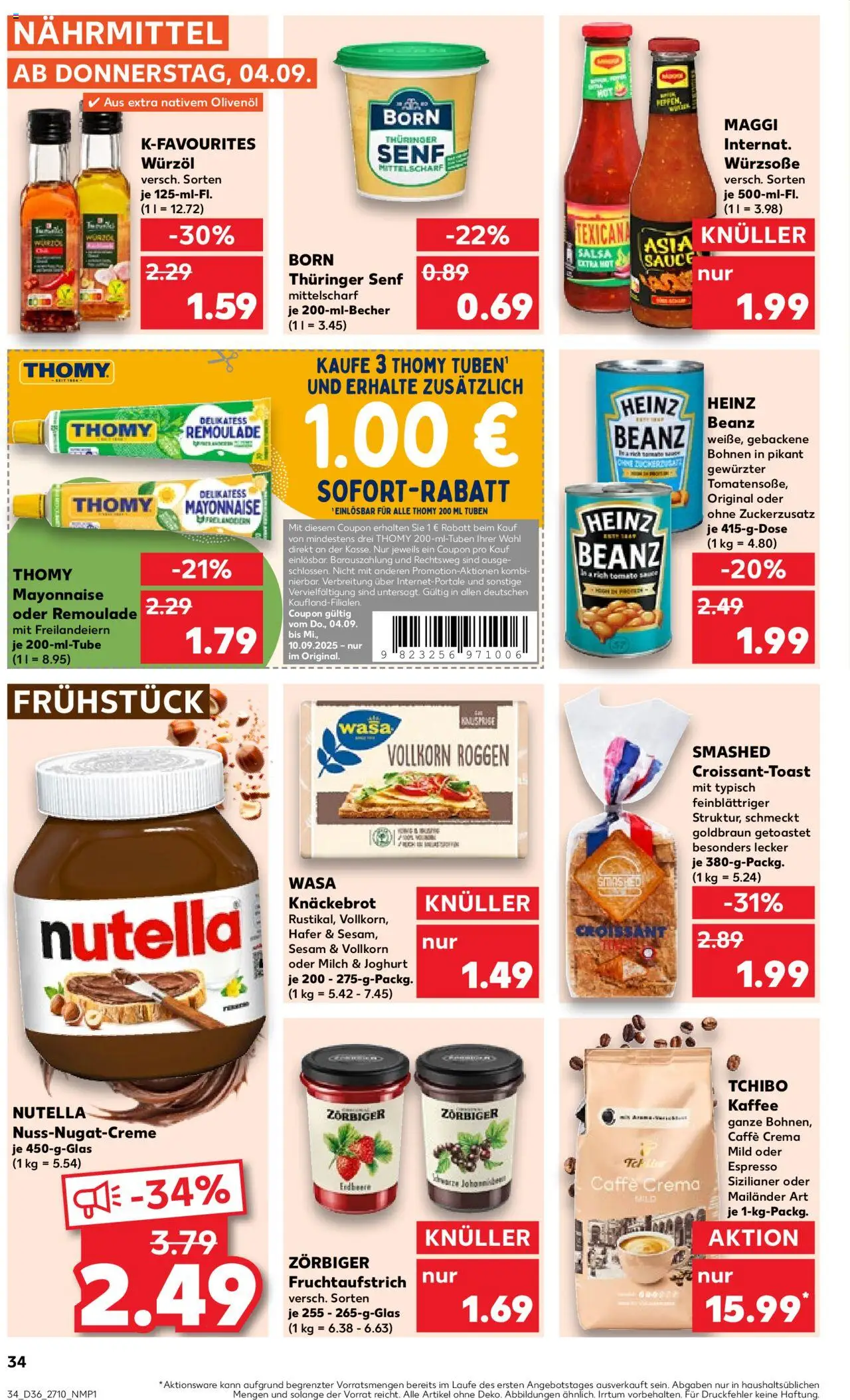 Kaufland prospekt Zeitz	 – gültig ab 07.09.2025 | Seite: 34 | Produkte: Croissant, Nutella, Mayonnaise, Wasa knackebrot