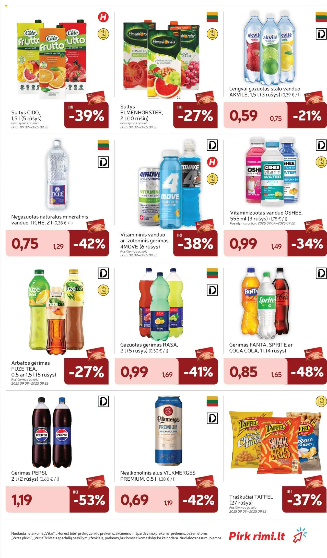 Rimi akcijos nuo 09.09.2025 | Puslapis: 29 | Prekių: Nealkoholinis alus, Sultys, Alus, Traškučiai