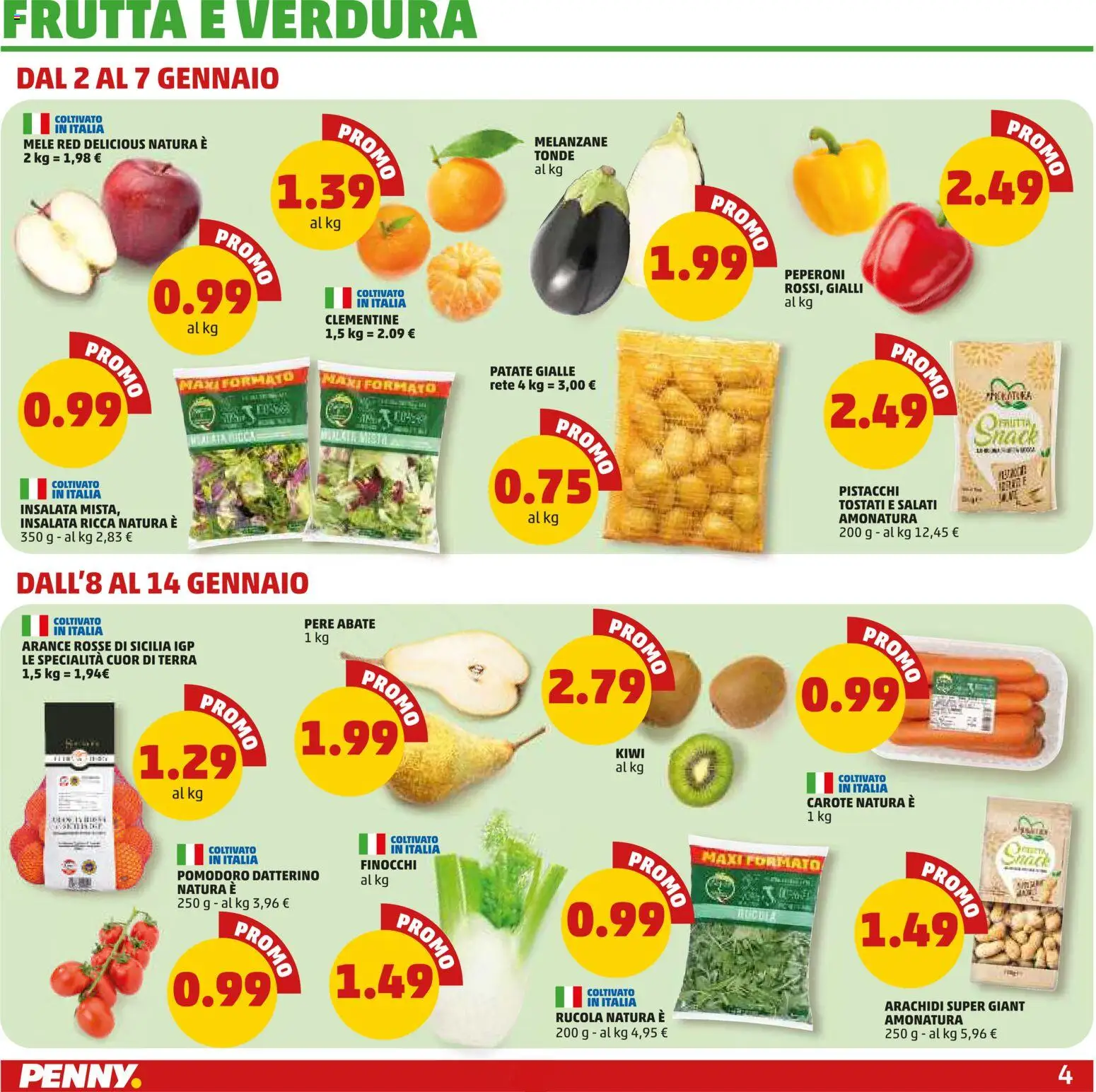 Volantino PENNY del 02.01.2026 | Pagina: 4 | Prodotti: Rucola, Kiwi, Insalata, Terra