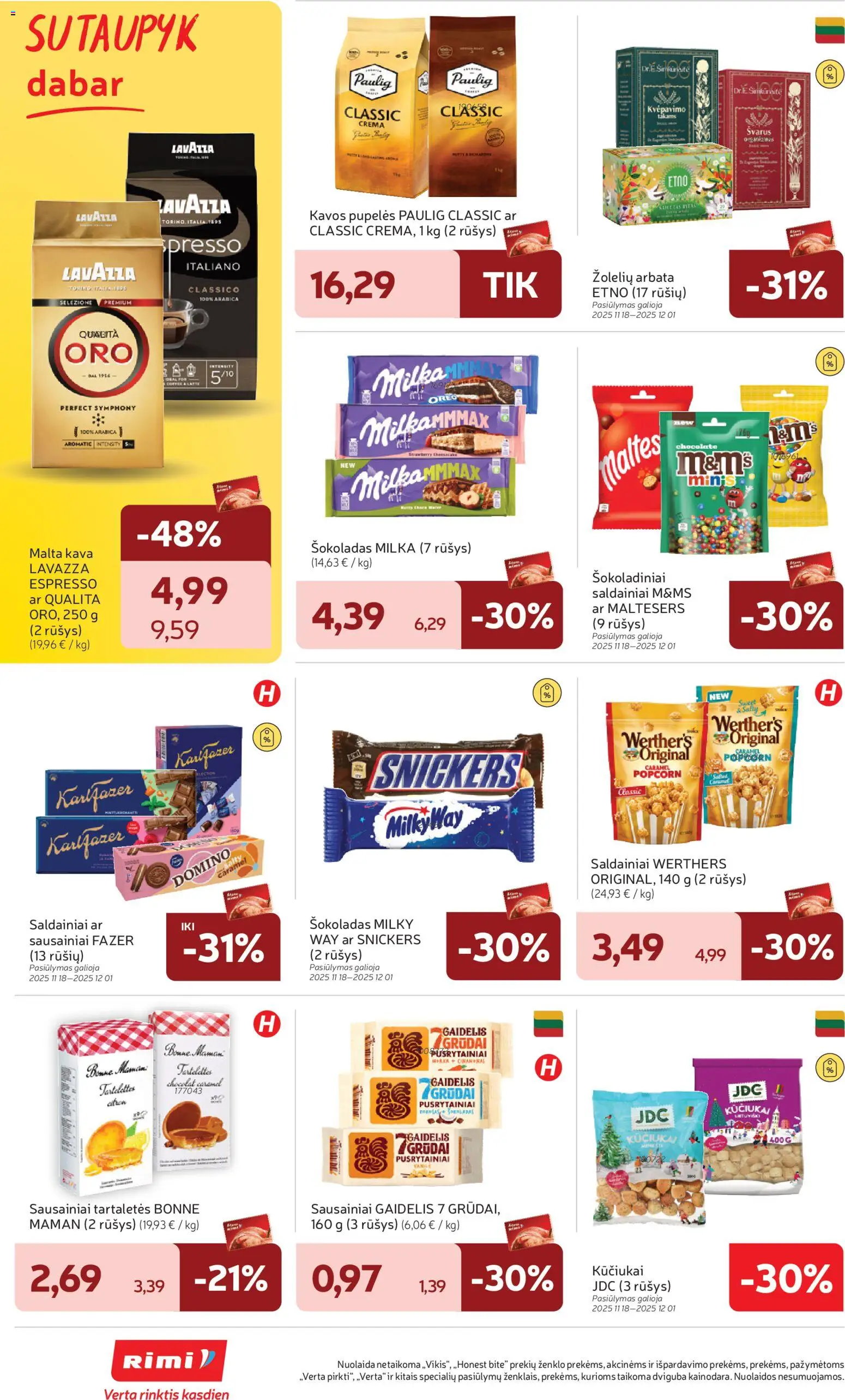Rimi akcijos nuo 25.11.2025 | Puslapis: 26 | Prekių: Sausainiai, Pupelės, Arbata, Saldainiai