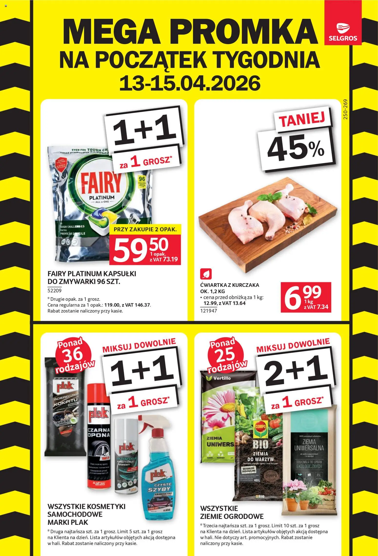 Selgros cash&carry gazetka - Mega Promka od 13.04.2026 | Strona: 1 | Produkty: Ziemia uniwersalna, Fairy platinum, Fairy, Kapsułki do zmywarki