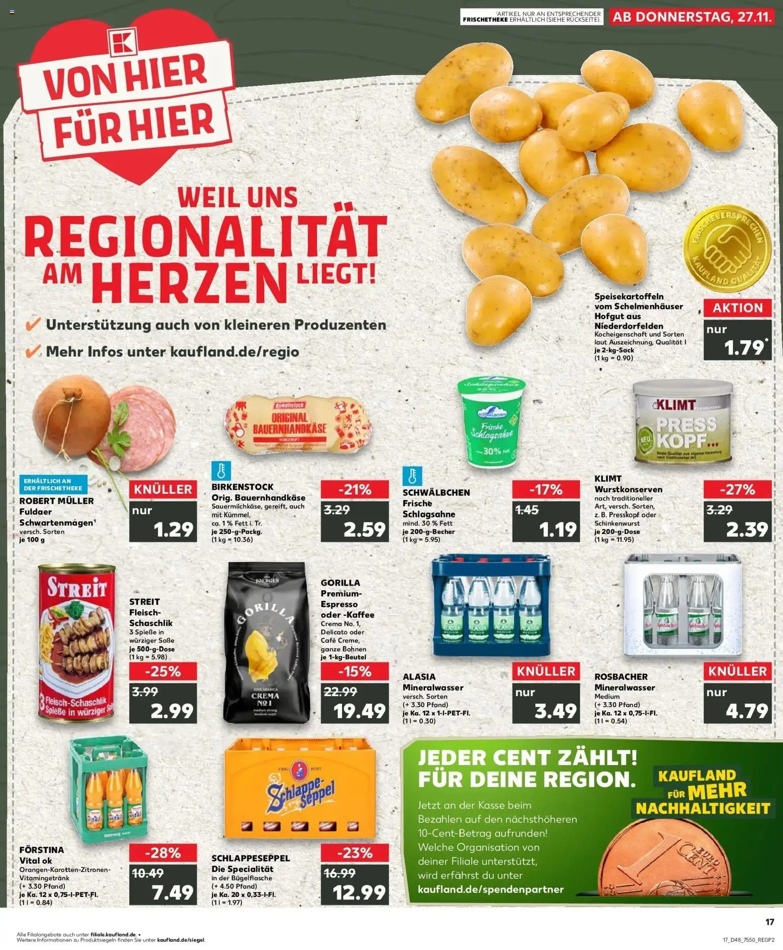 Kaufland prospekt Gelnhausen	 – gültig ab 30.11.2025 | Seite: 17 | Produkte: Schlagsahne, Kaffee, Spieße, Mineralwasser