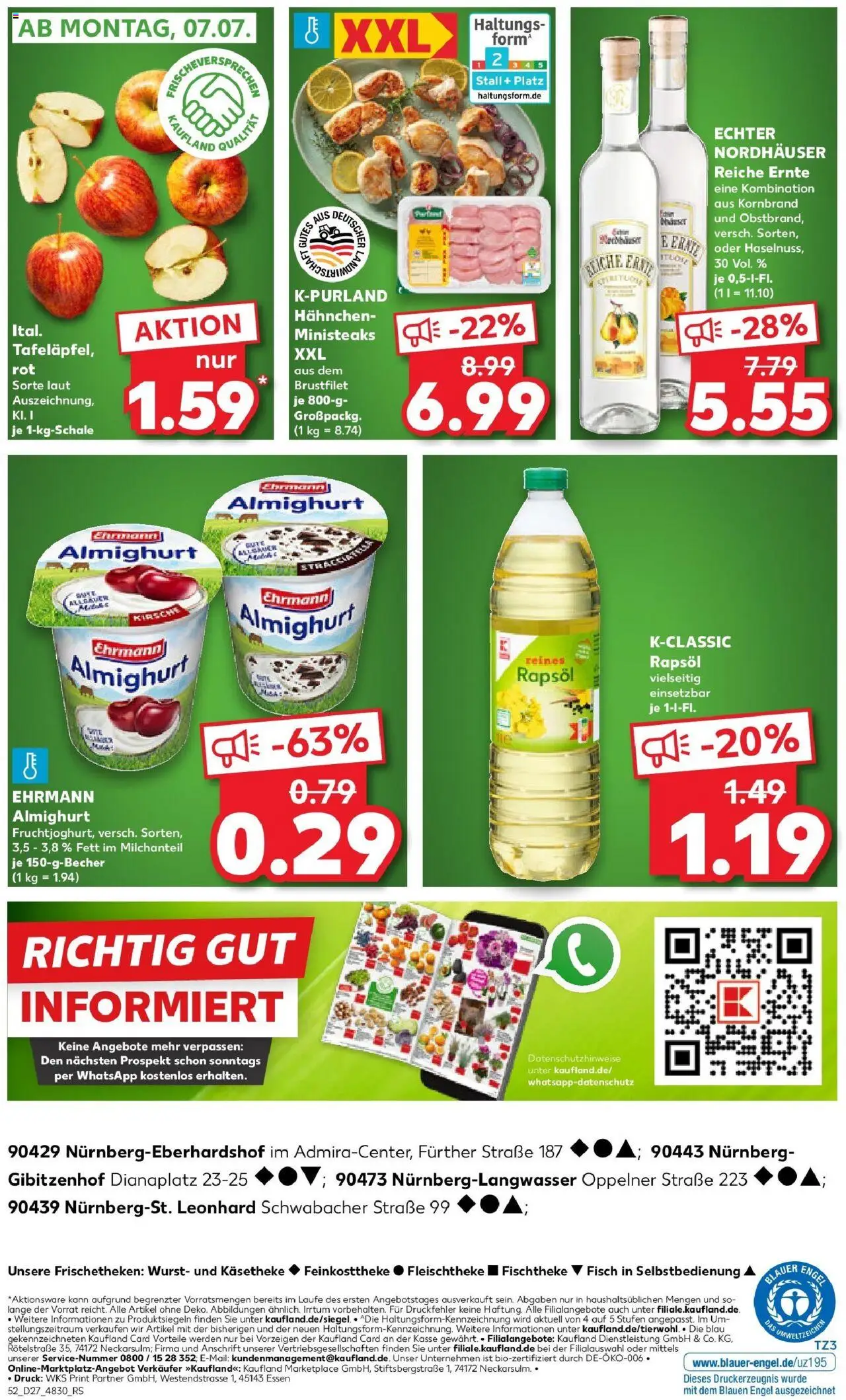 Kaufland prospekt Nürnberg	 - gültig ab dem 03.07.2025 | Seite: 52 | Produkte: Hahnchen, Ehrmann almighurt, Rapsöl, Wurst
