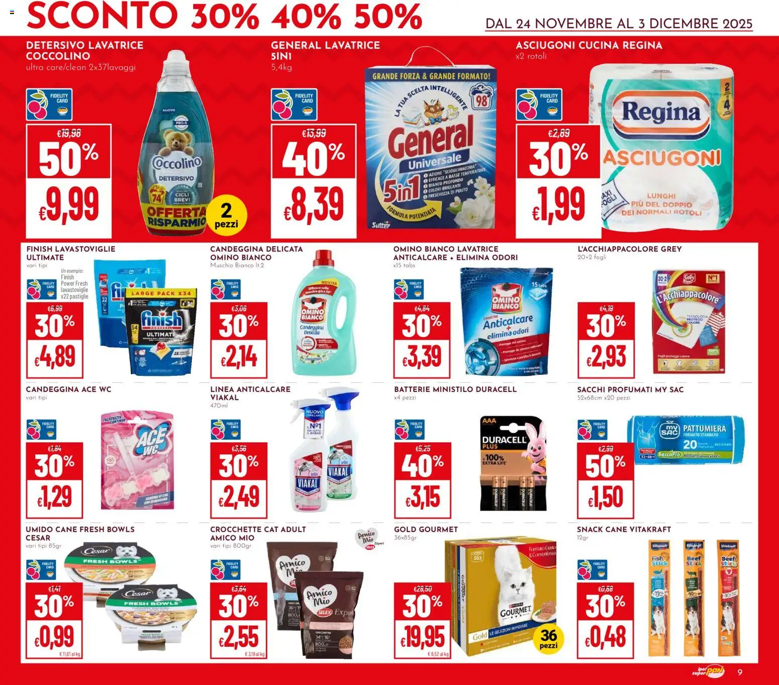 Volantino Pan del 24.11.2025 | Pagina: 9 | Prodotti: Candeggina, Anticalcare, Pattumiera, WC