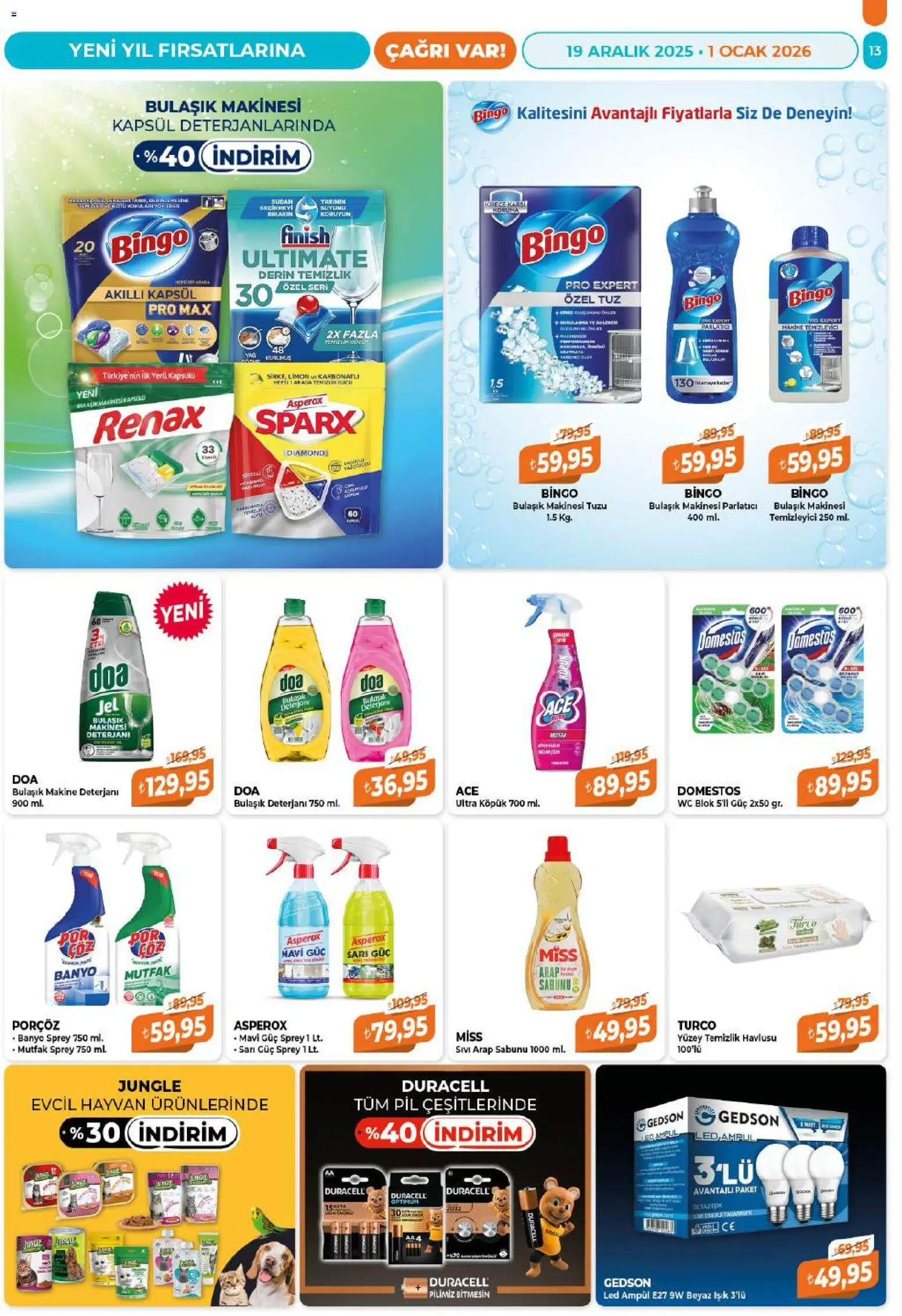 Çağrı Market Katalog - 19.12.2025 tarihinden itibaren geçerlidir | Sayfa: 13 | Ürünler: Banyo, Bulaşık deterjanı, Tuz, Limon
