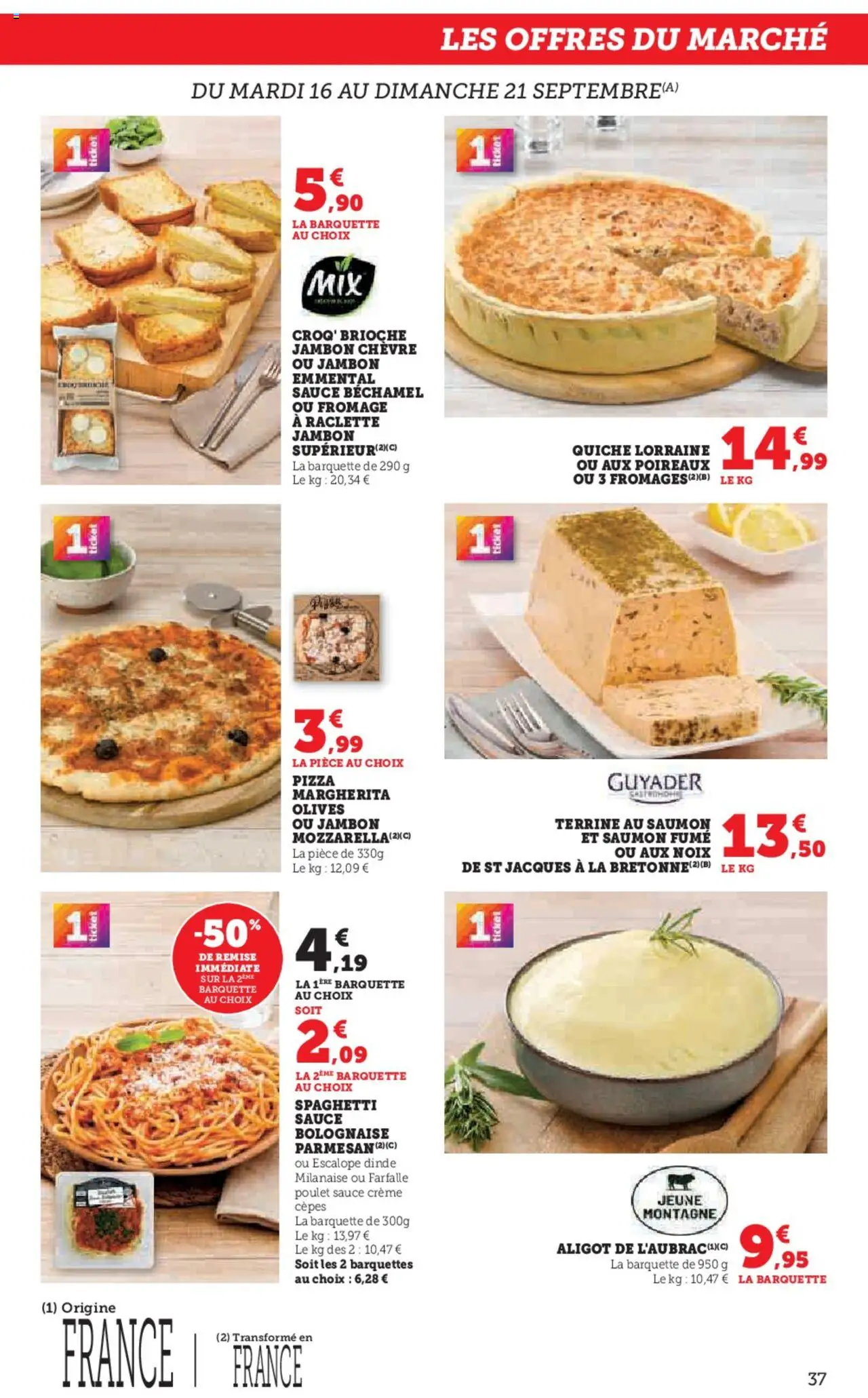  | Page: 37 | Produits: Fromage à raclette, Poireaux, Parmesan, Pizza