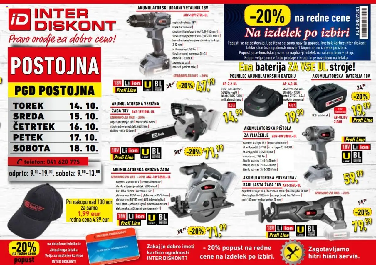 Novi Inter Diskont katalog ponudbe – veljaven od 14.10.2025 | Stran: 1 | Izdelki: Baterija, Orodje, Vrtalnik, Pas