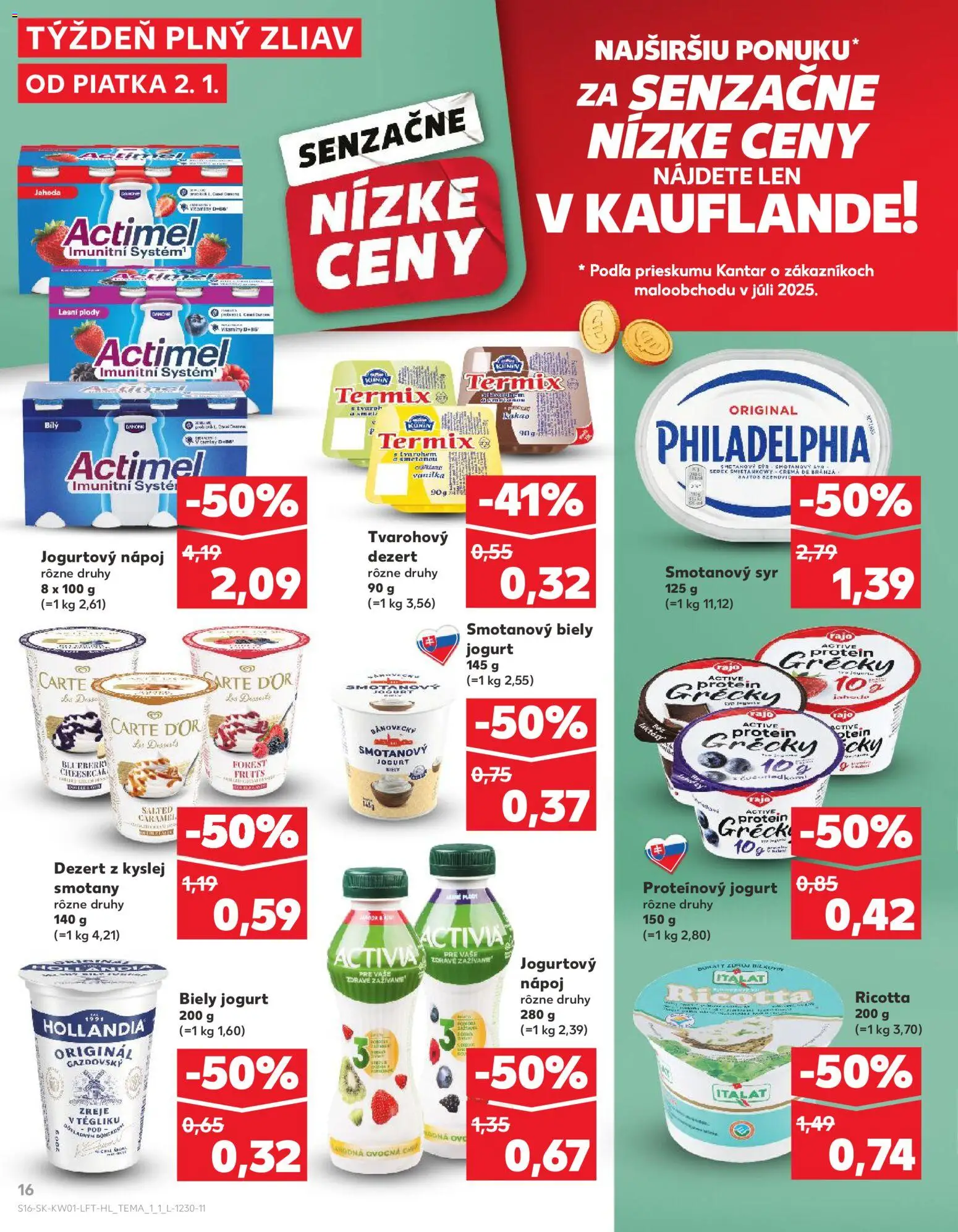 Nové Kaufland akcie – leták je platný od 02.01.2026 | Strana: 16 | Produkty: Syr, Jogurt, Protein, Kakao