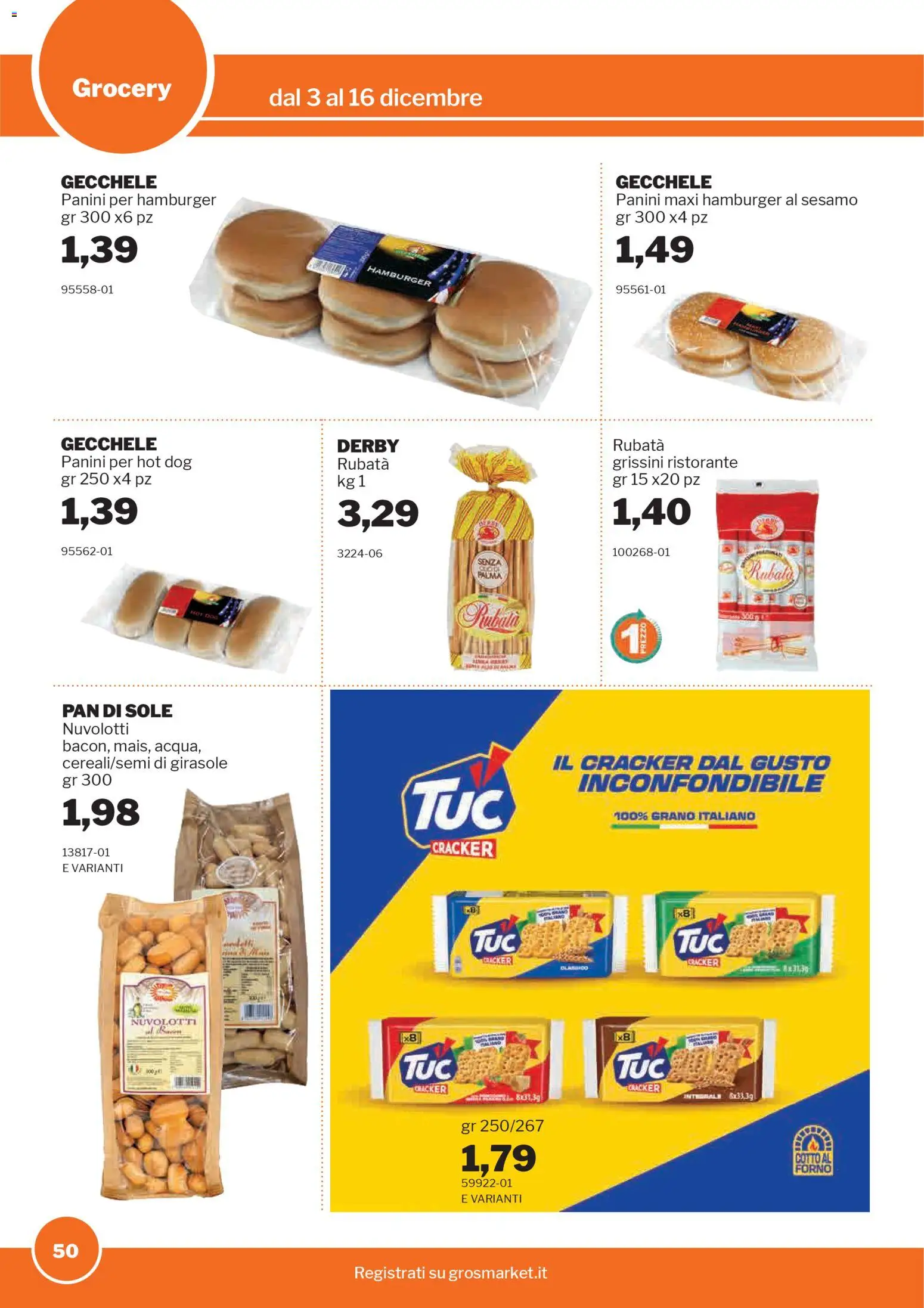 Volantino Sogegross del 03.12.2025 | Pagina: 50 | Prodotti: Grissini, Forno, Hamburger
