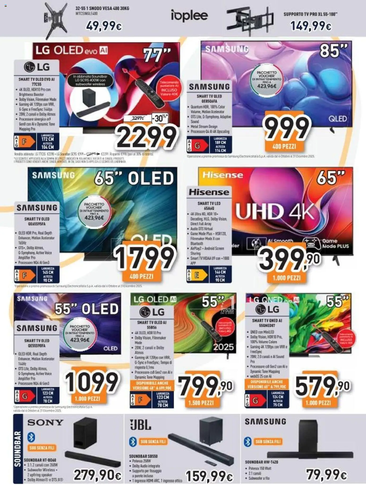 Volantino Unieuro del 26.11.2025 | Pagina: 8 | Prodotti: smart TV, Soundbar, TV, Samsung